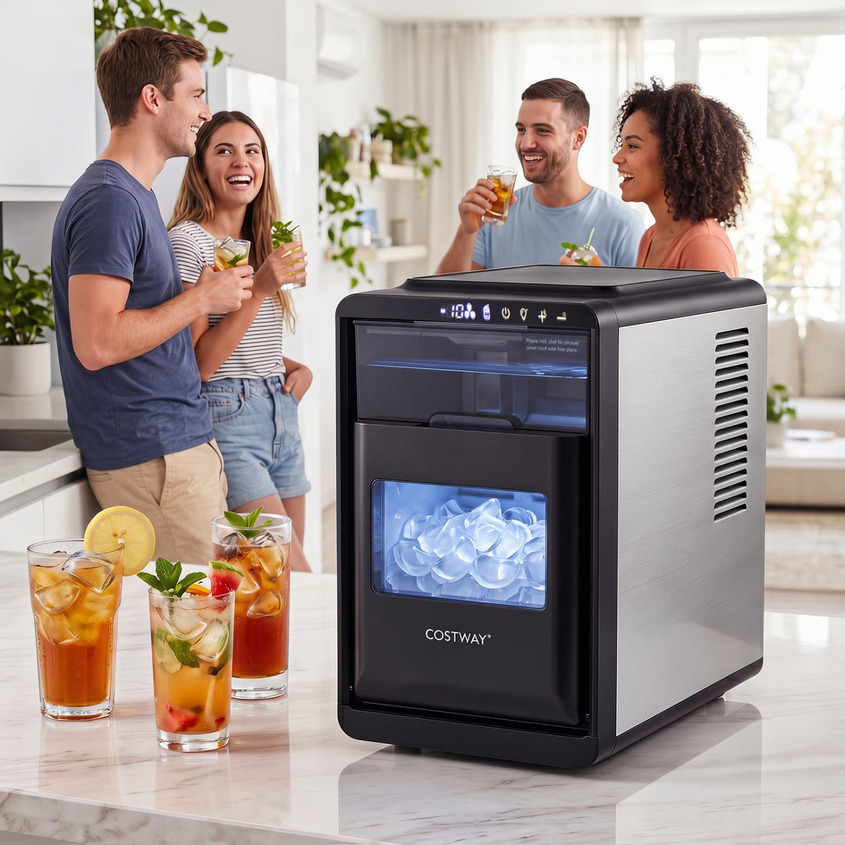 Crescent Ice Maker Countertop 26 Lbs/24H Ice Machine with 16 Crescent Cubes-Black-Ice Makers-DECOROLALA