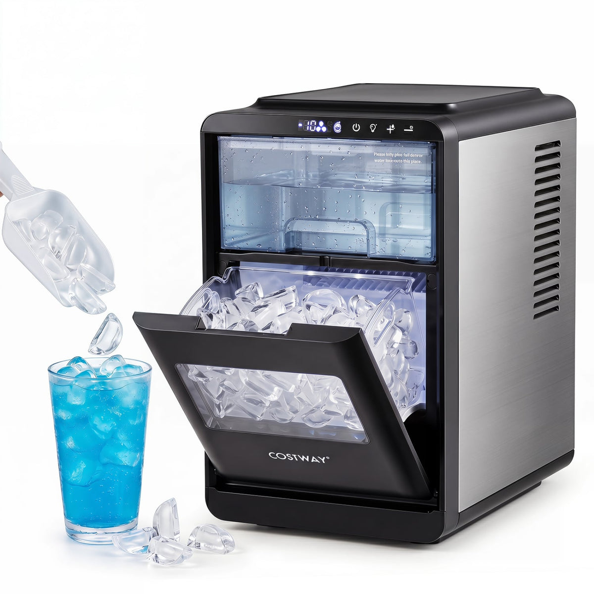 Crescent Ice Maker Countertop 26 Lbs/24H Ice Machine with 16 Crescent Cubes-Black-Ice Makers-DECOROLALA