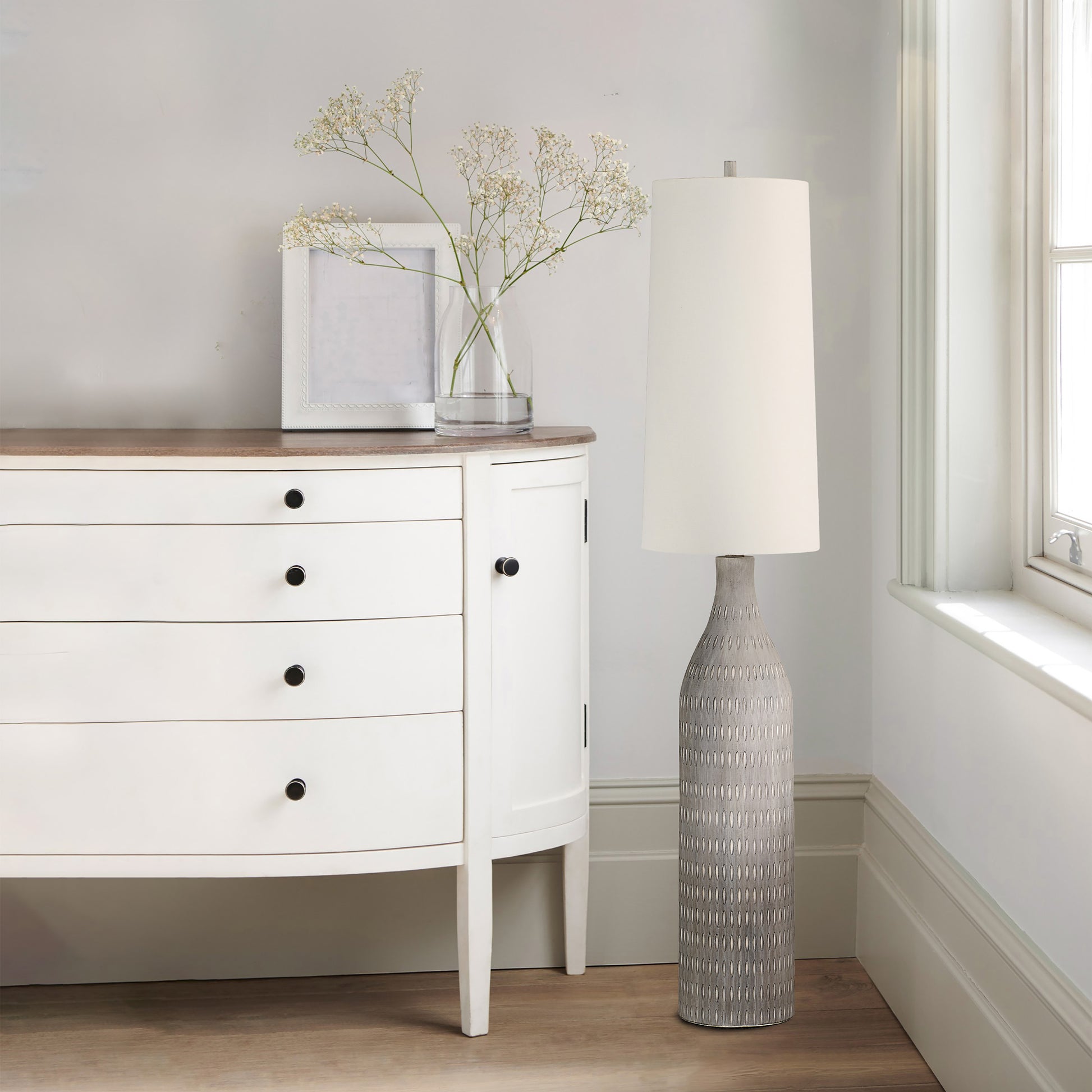 Crimsom Floor Lamp 66.5" Cream Linen Shade-Floor Lamp-DECOROLALA