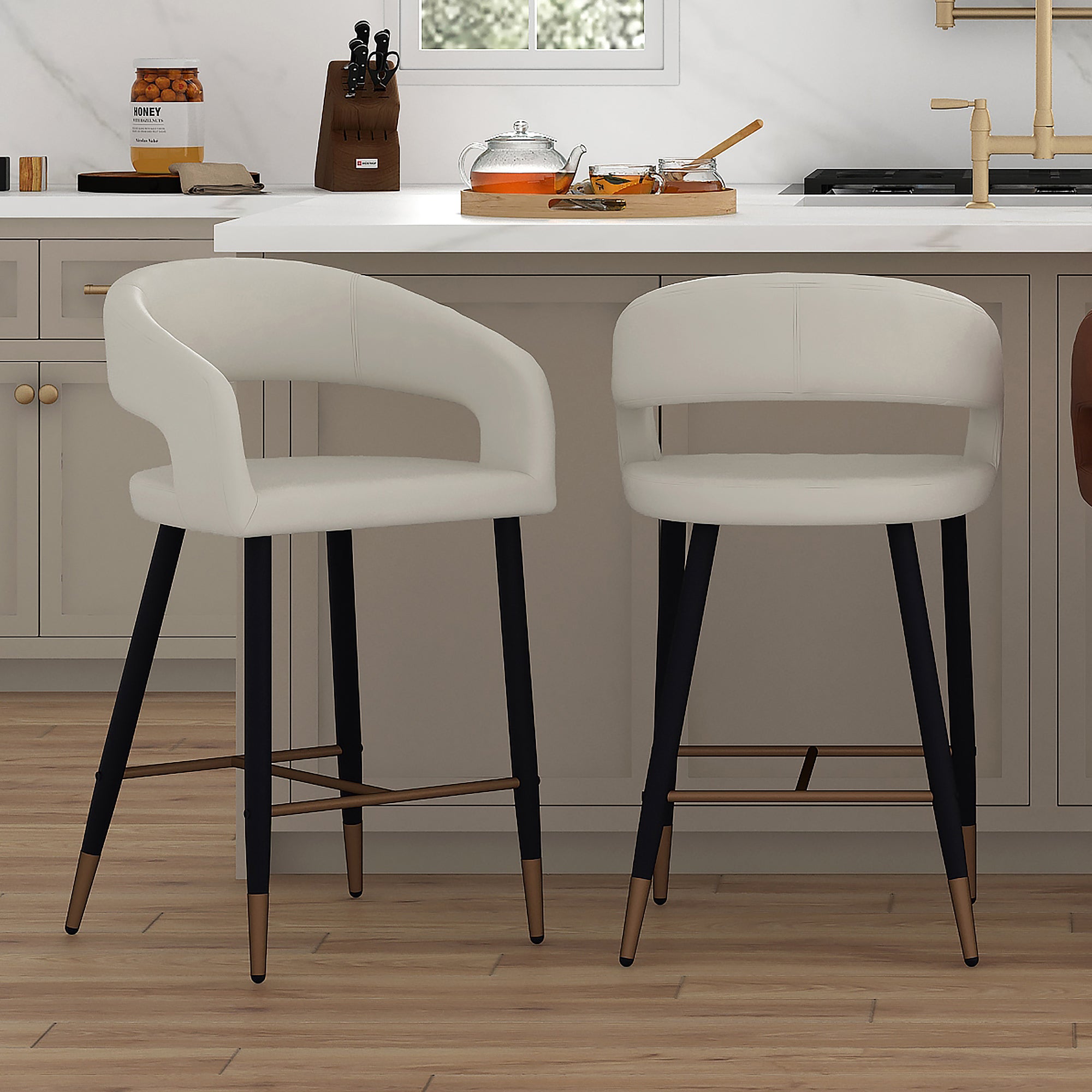 Crimson 26" Counter Stool - Beige Faux Leather and Black Metal-DECOROLALA