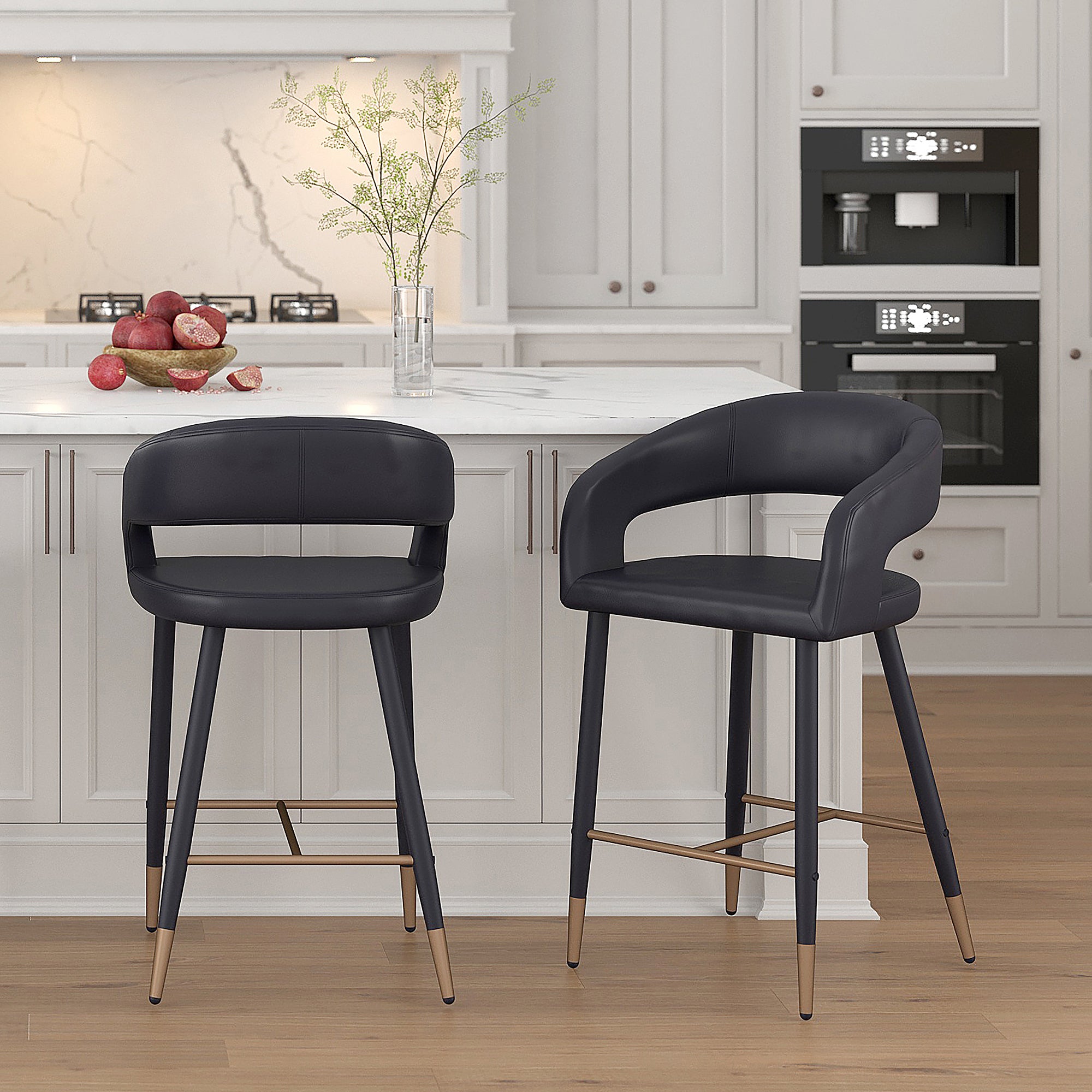 Crimson 26" Counter Stool - Black Faux Leather and Metal-DECOROLALA