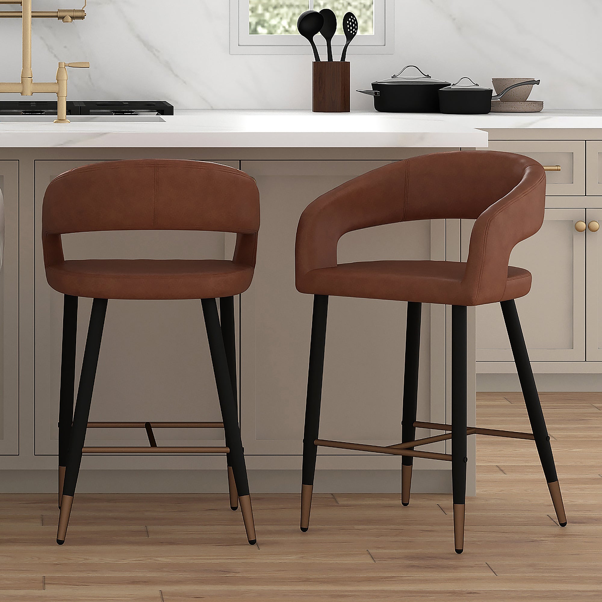 Crimson 26" Counter Stool - Saddle Faux Leather Black Metal-DECOROLALA