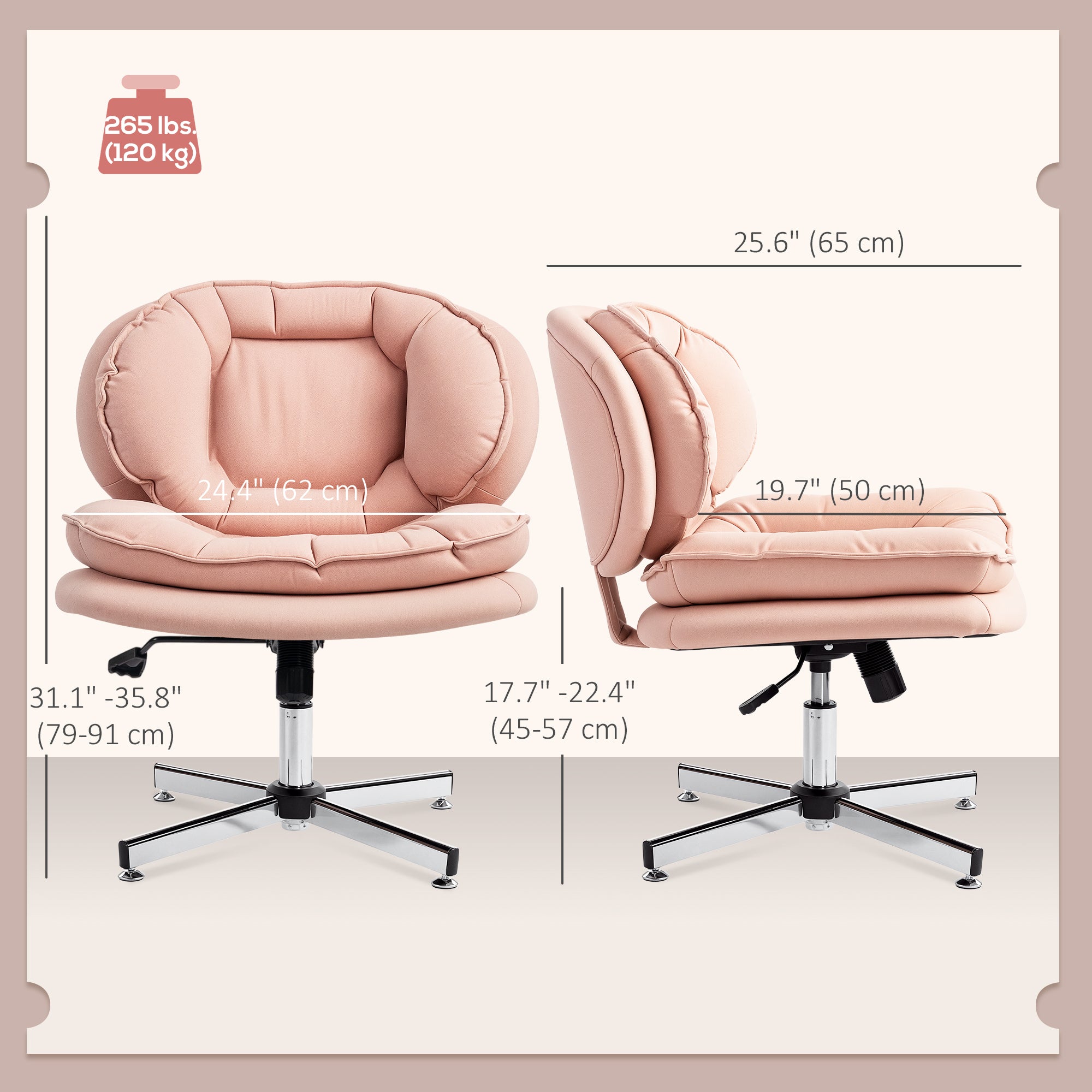 Criss Cross Armless Office Chair - Pink Leathaire-Office Products > Office Furniture > Office Chairs > Task Chairs-DECOROLALA