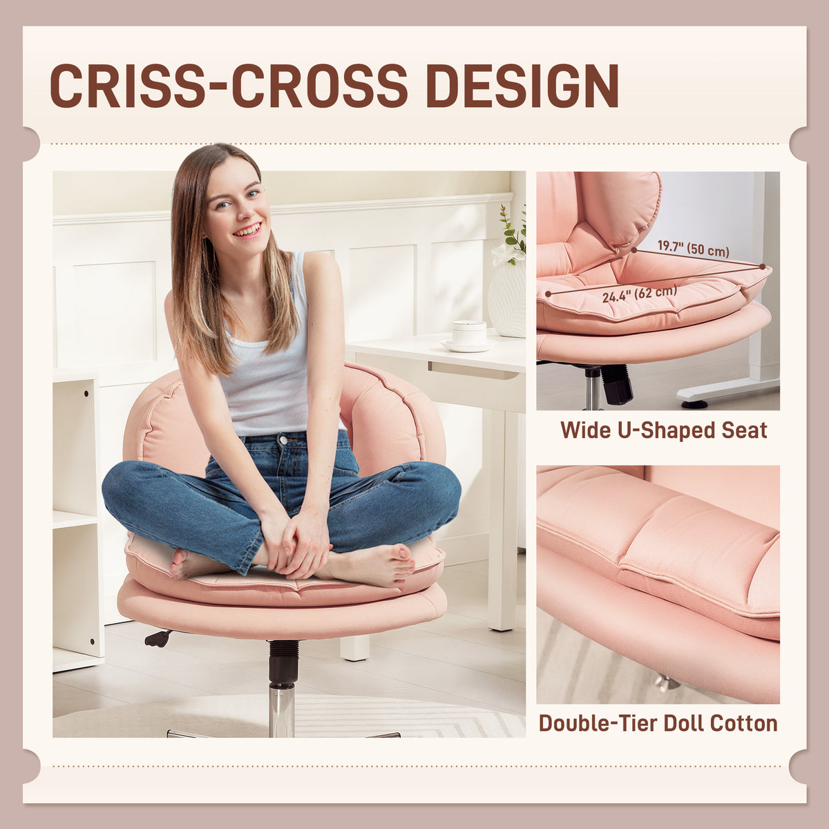 Criss Cross Armless Office Chair - Pink Leathaire-Office Products > Office Furniture > Office Chairs > Task Chairs-DECOROLALA