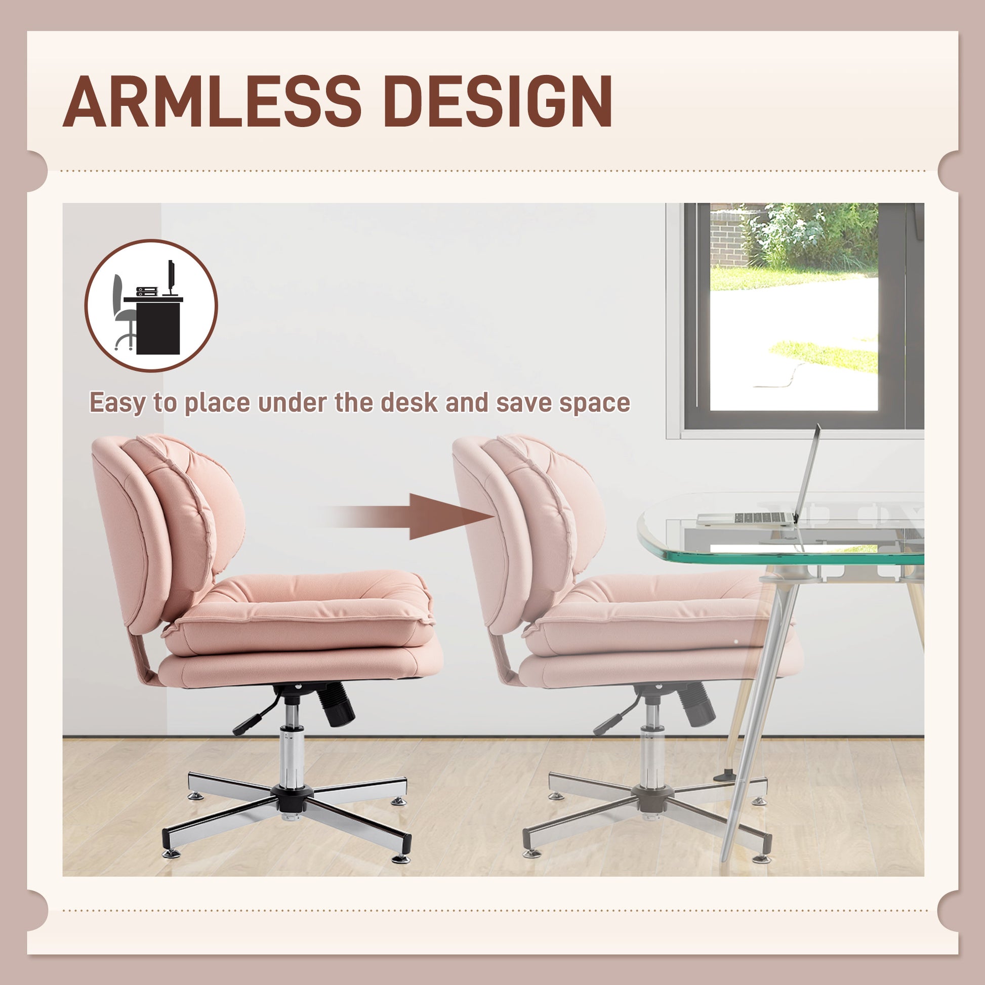 Criss Cross Armless Office Chair - Pink Leathaire-Office Products > Office Furniture > Office Chairs > Task Chairs-DECOROLALA
