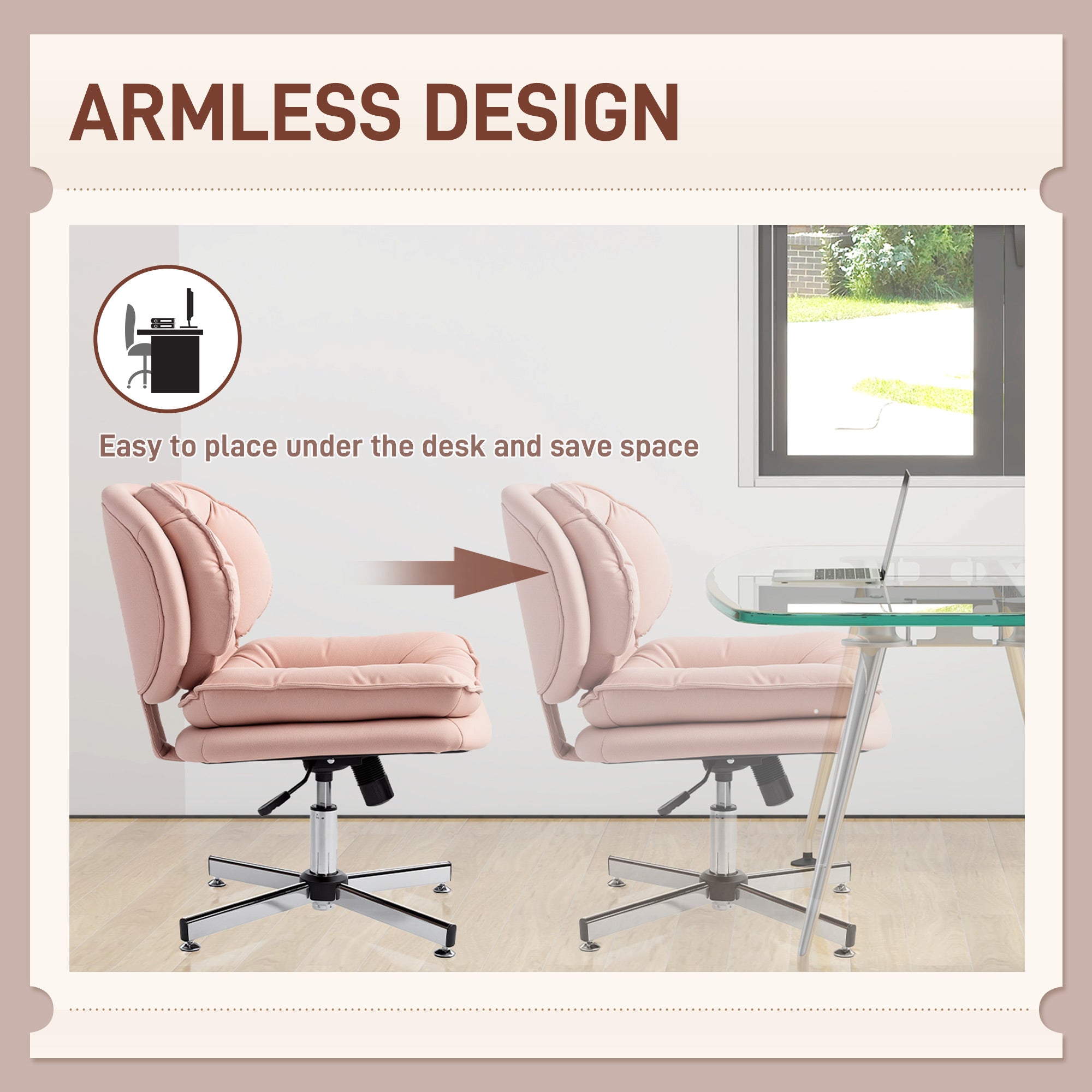 Criss Cross Armless Office Chair - Pink Leathaire-Office Products > Office Furniture > Office Chairs > Task Chairs-DECOROLALA