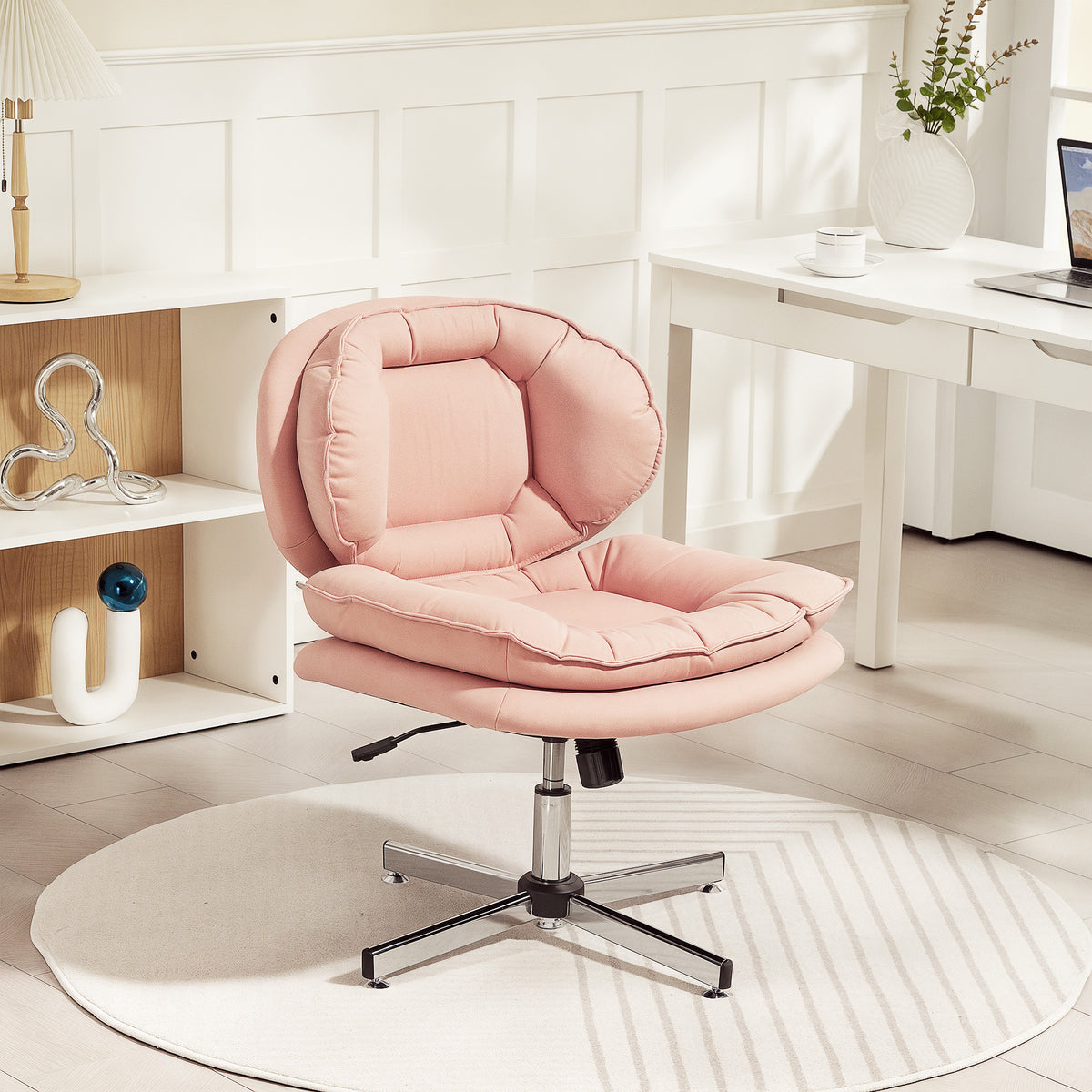 Criss Cross Armless Office Chair - Pink Leathaire-Office Products > Office Furniture > Office Chairs > Task Chairs-DECOROLALA