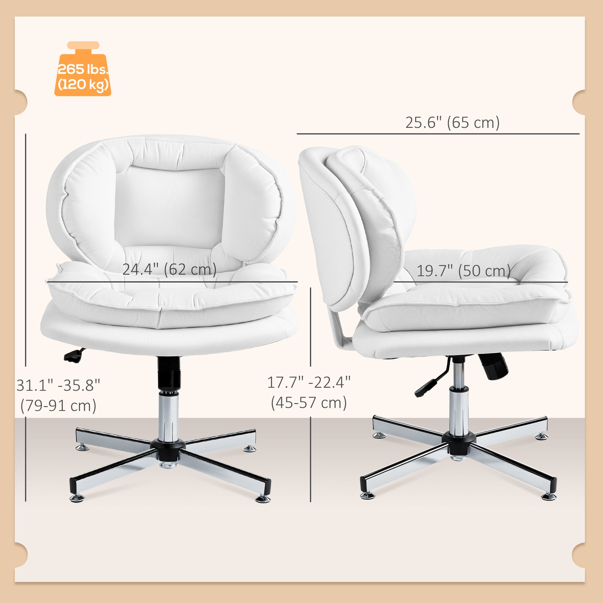 Criss Cross Armless Office Chair - White Leathaire-Office Products > Office Furniture > Office Chairs > Task Chairs-DECOROLALA