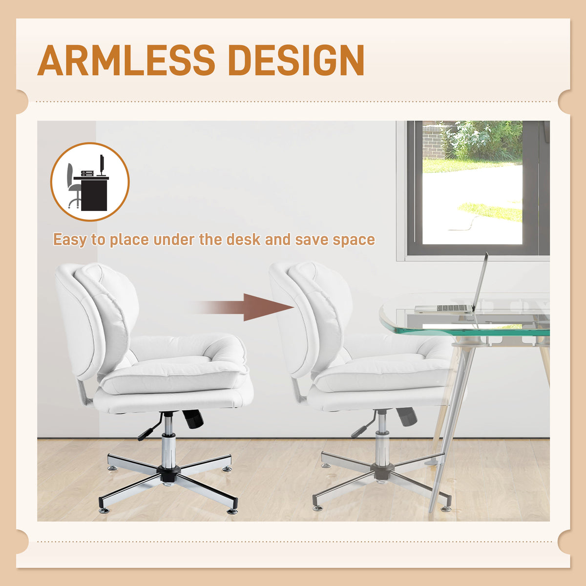 Criss Cross Armless Office Chair - White Leathaire-Office Products > Office Furniture > Office Chairs > Task Chairs-DECOROLALA