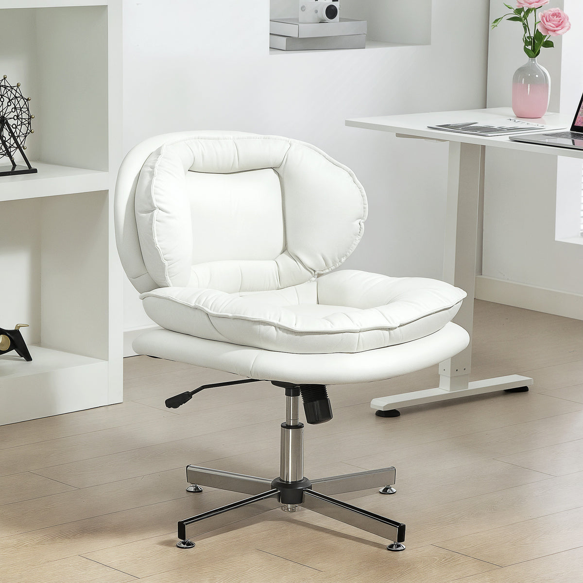 Criss Cross Armless Office Chair - White Leathaire-Office Products > Office Furniture > Office Chairs > Task Chairs-DECOROLALA