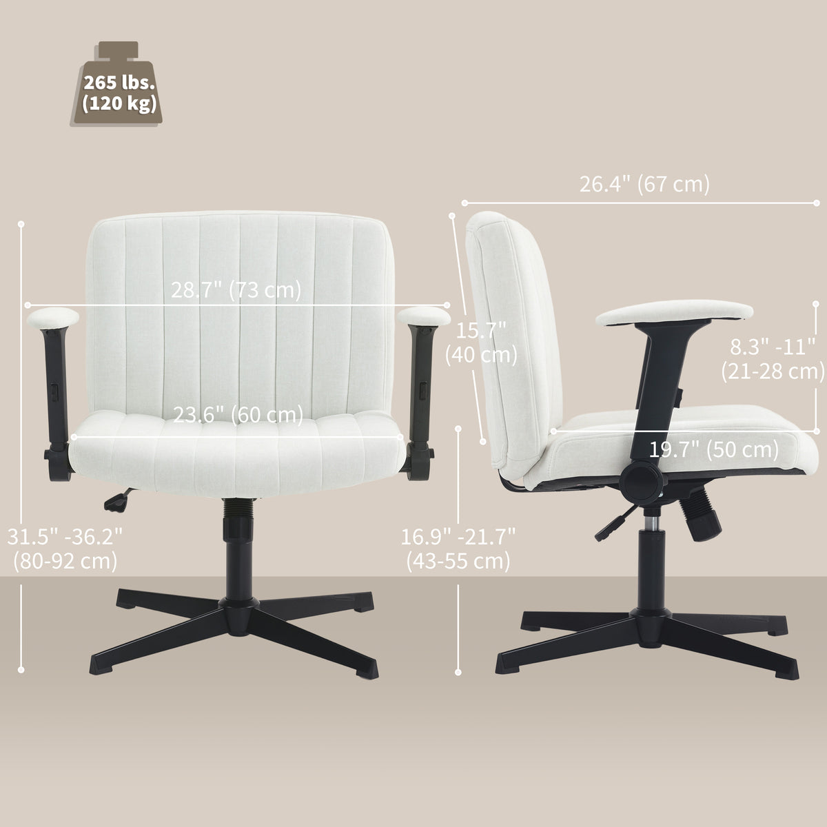 Criss Cross Chair - Beige Velvet Office Chair with Flip-up Arms-Office Products > Office Furniture > Office Chairs > Task Chairs-DECOROLALA