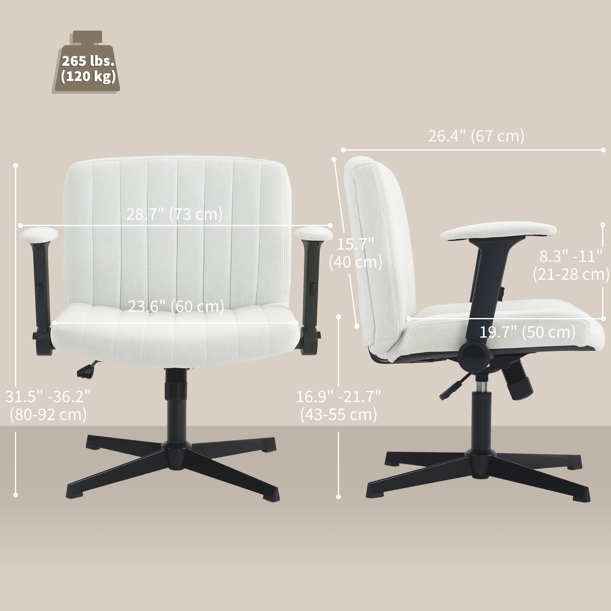 Criss Cross Chair - Beige Velvet Office Chair with Flip-up Arms-Office Products > Office Furniture > Office Chairs > Task Chairs-DECOROLALA