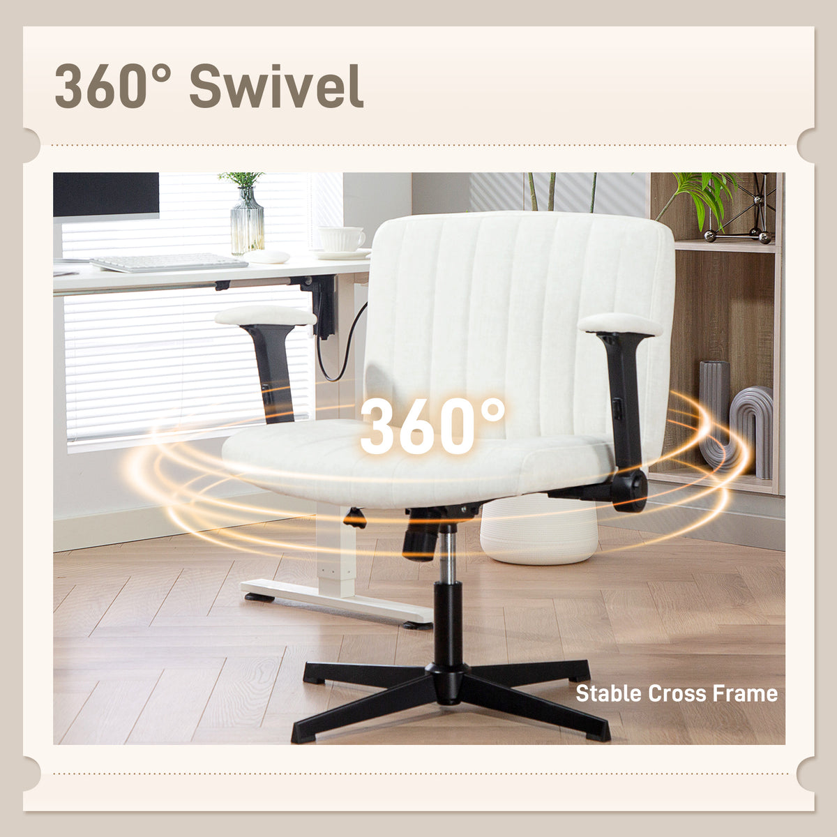 Criss Cross Chair - Beige Velvet Office Chair with Flip-up Arms-Office Products > Office Furniture > Office Chairs > Task Chairs-DECOROLALA