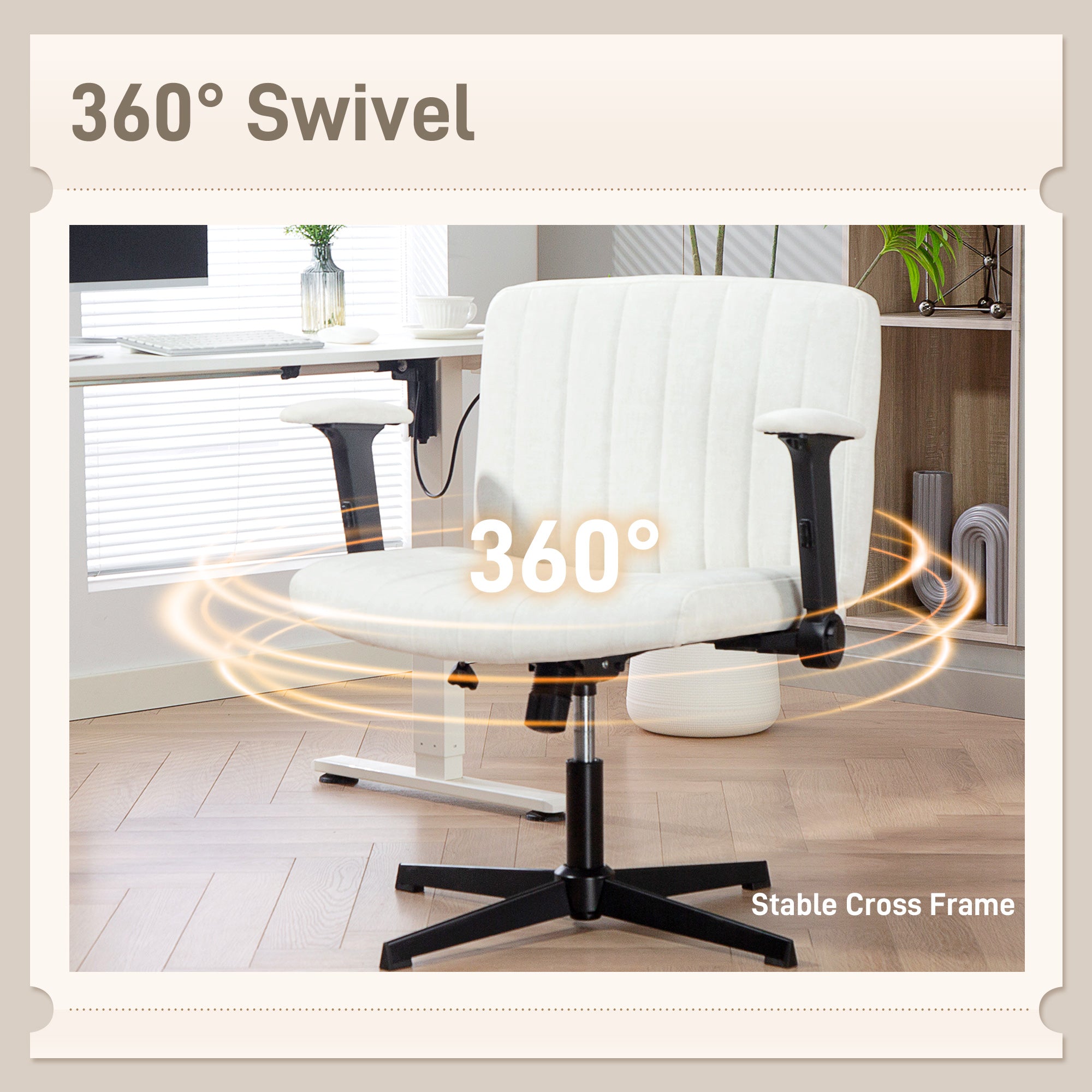 Criss Cross Chair - Beige Velvet Office Chair with Flip-up Arms-Office Products > Office Furniture > Office Chairs > Task Chairs-DECOROLALA