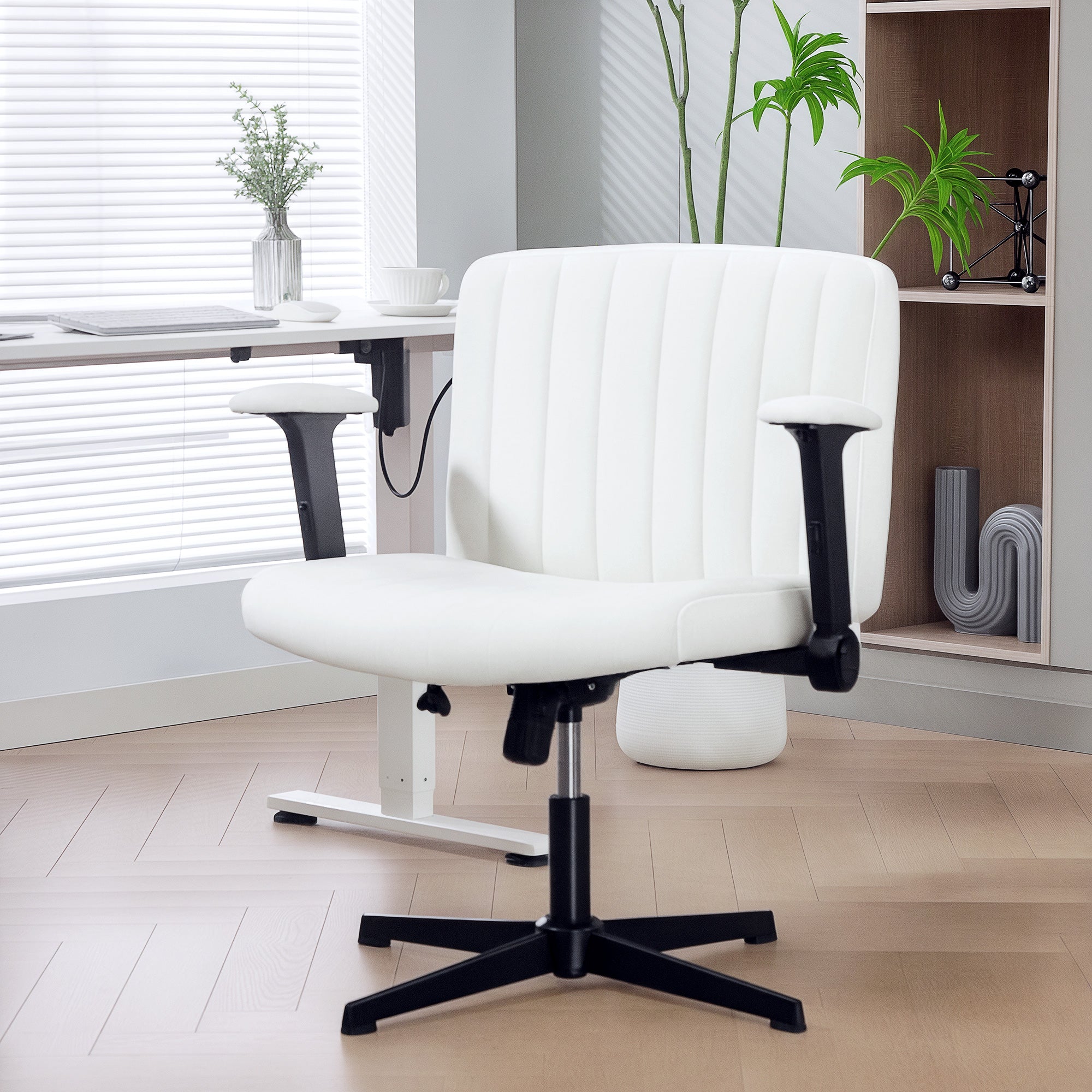 Criss Cross Chair - Beige Velvet Office Chair with Flip-up Arms-Office Products > Office Furniture > Office Chairs > Task Chairs-DECOROLALA