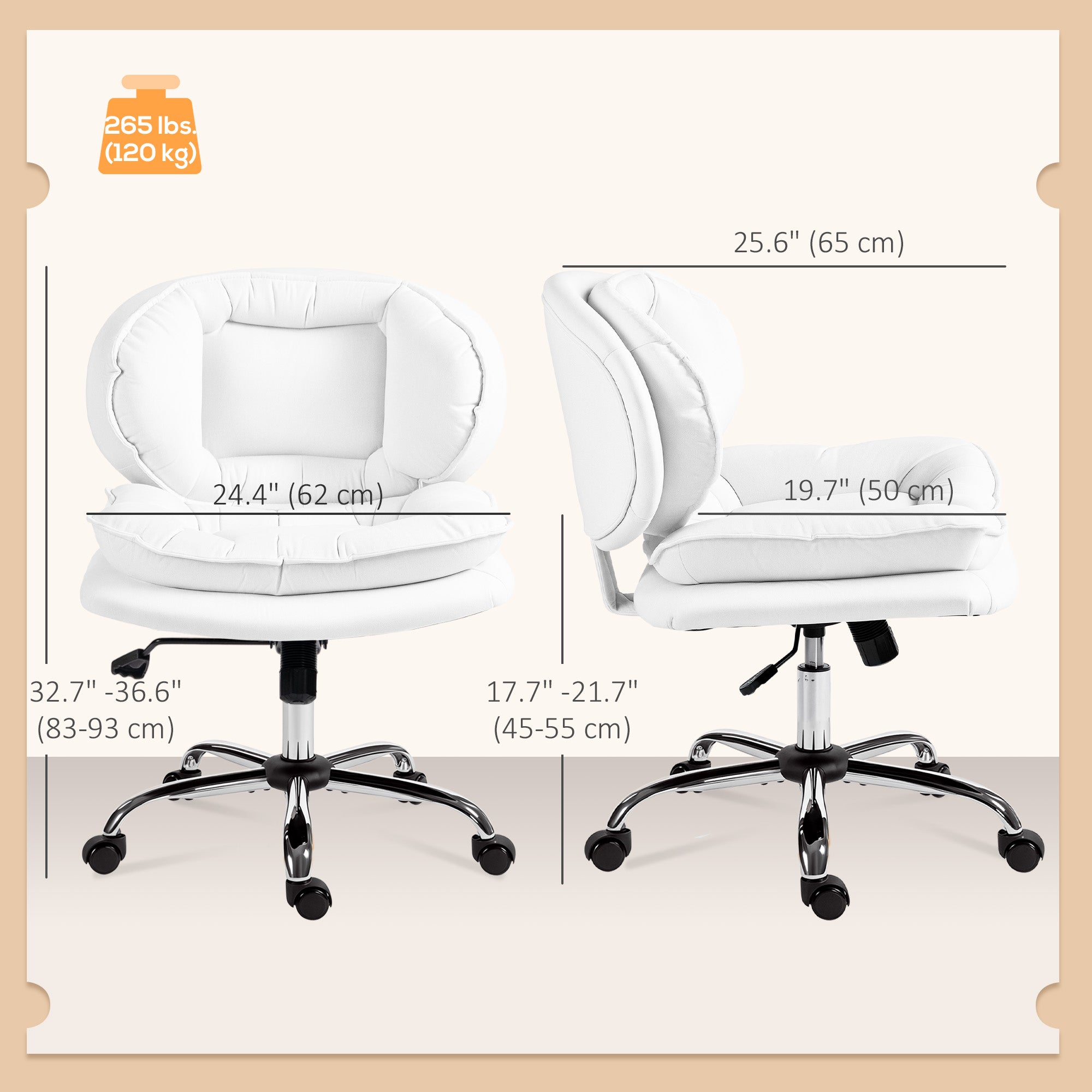 Criss Cross Chair - Swivel Wide Armless Office Chair White-Office Products > Office Furniture > Office Chairs > Task Chairs-DECOROLALA