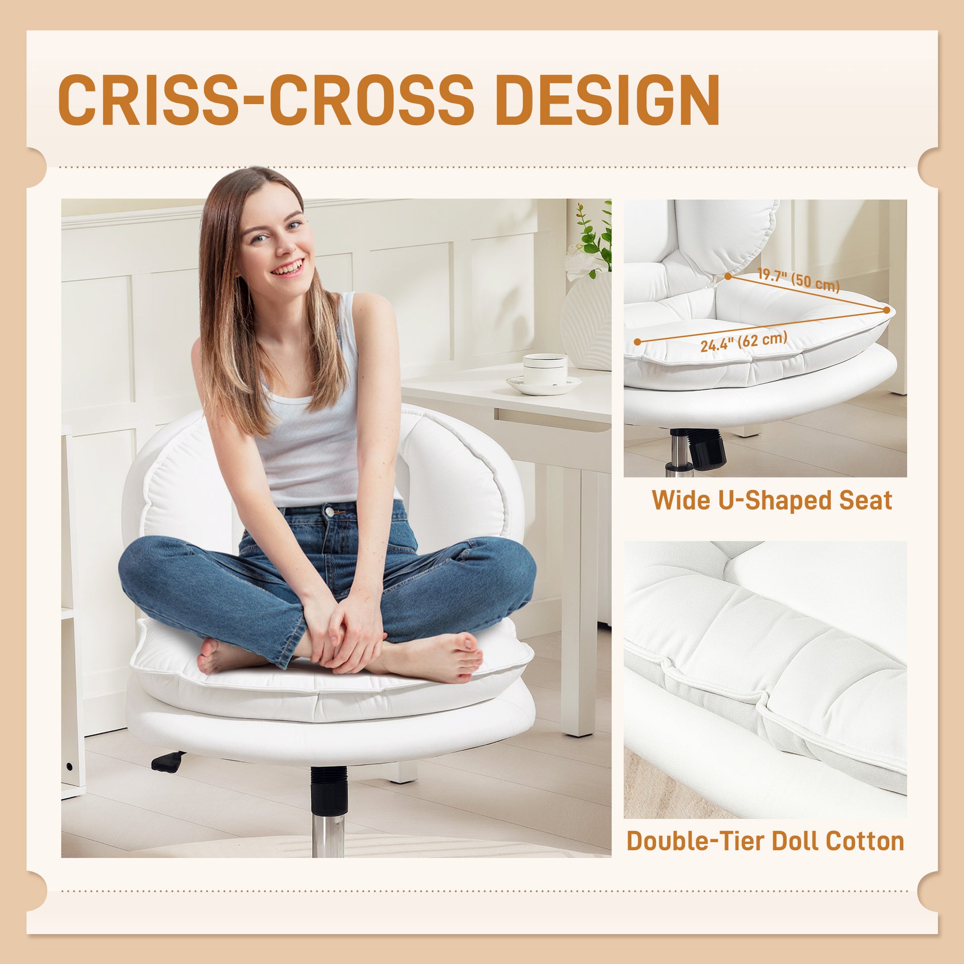 Criss Cross Chair - Swivel Wide Armless Office Chair White-Office Products > Office Furniture > Office Chairs > Task Chairs-DECOROLALA