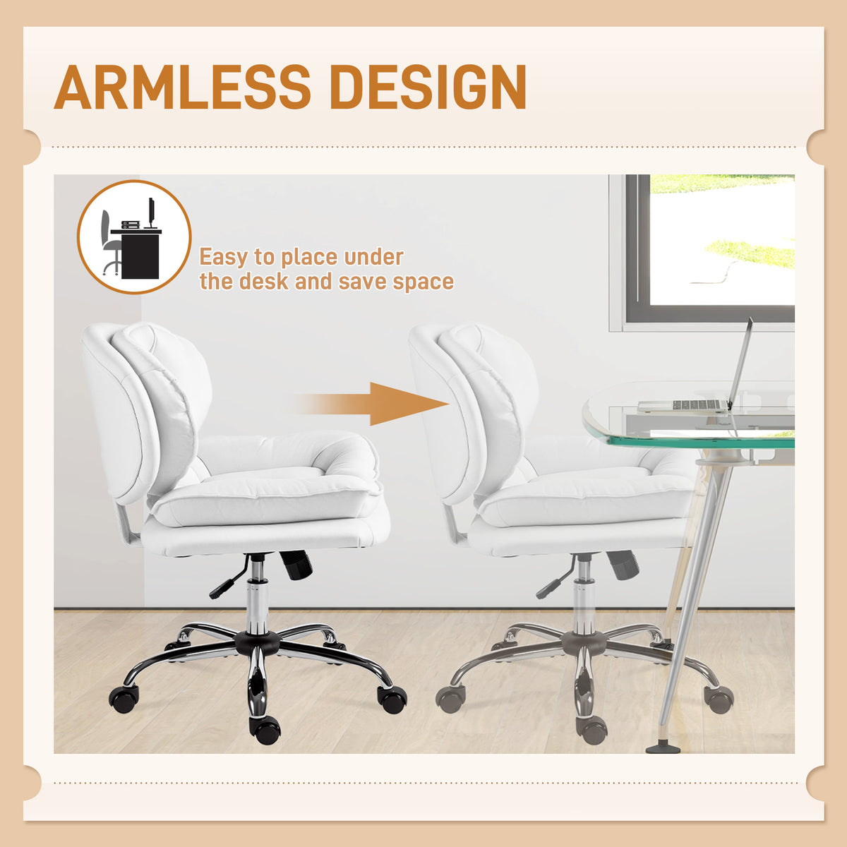 Criss Cross Chair - Swivel Wide Armless Office Chair White-Office Products > Office Furniture > Office Chairs > Task Chairs-DECOROLALA