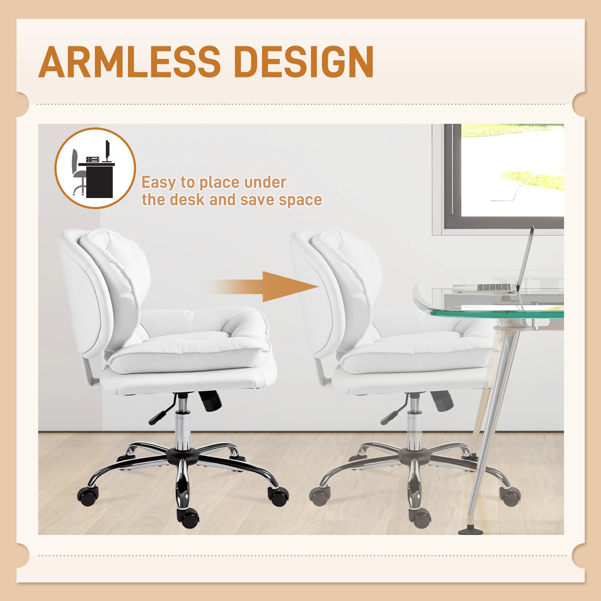 Criss Cross Chair - Swivel Wide Armless Office Chair White-Office Products > Office Furniture > Office Chairs > Task Chairs-DECOROLALA
