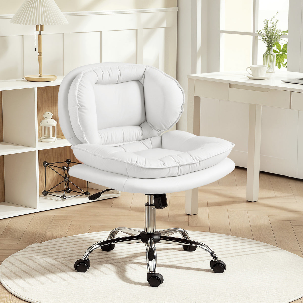 Criss Cross Chair - Swivel Wide Armless Office Chair White-Office Products > Office Furniture > Office Chairs > Task Chairs-DECOROLALA