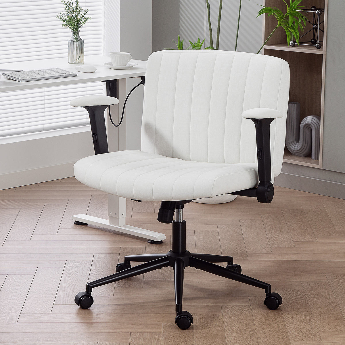 Criss Cross Office Chair - Cream White Velvet with Armrests-Office Products > Office Furniture > Office Chairs > Task Chairs-DECOROLALA