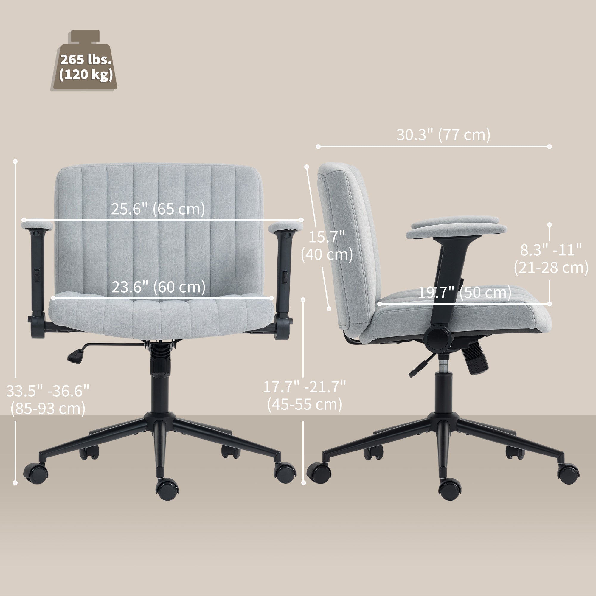 Criss Cross Office Chair - Grey Velvet Wide Seat with Armrests-Office Products > Office Furniture > Office Chairs > Task Chairs-DECOROLALA
