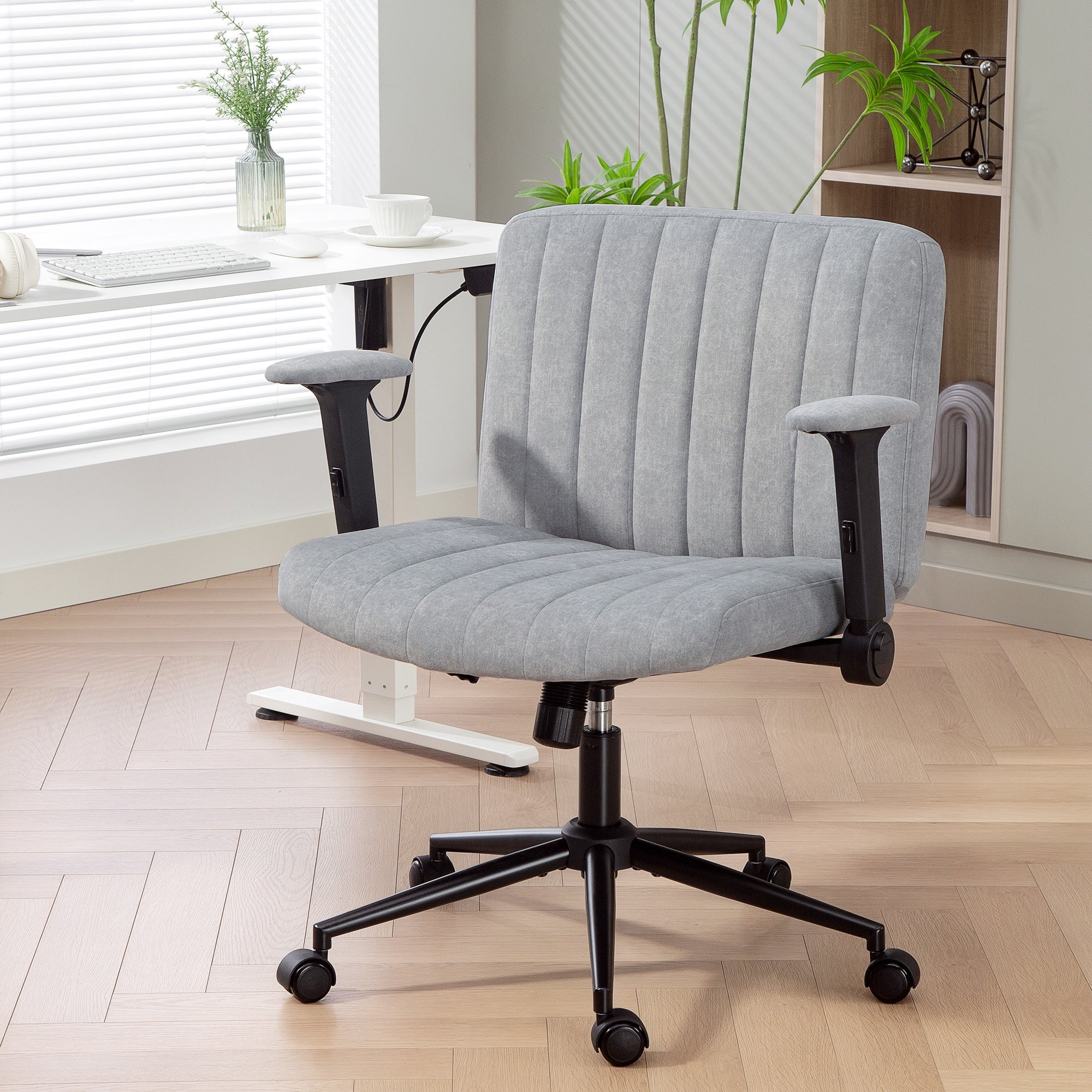 Criss Cross Office Chair - Grey Velvet Wide Seat with Armrests-Office Products > Office Furniture > Office Chairs > Task Chairs-DECOROLALA