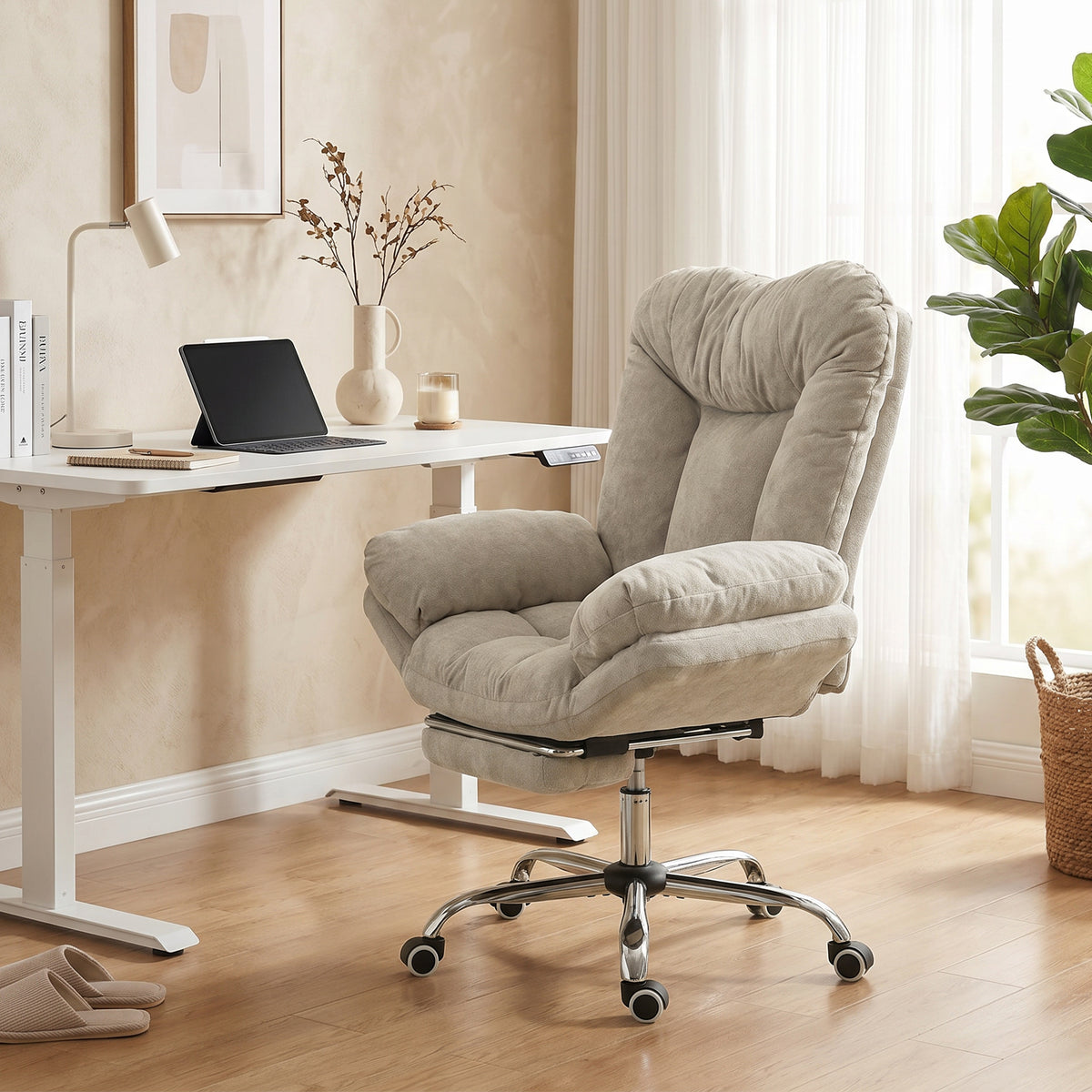 Criss Cross Office Chair - Light Grey Reclining with Footrest-Office Products > Office Furniture > Office Chairs > Task Chairs-DECOROLALA