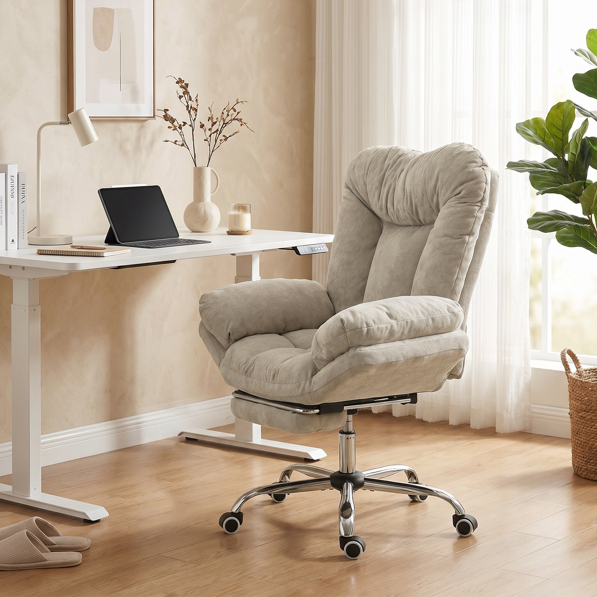 Criss Cross Office Chair - Light Grey Reclining with Footrest-Office Products > Office Furniture > Office Chairs > Task Chairs-DECOROLALA