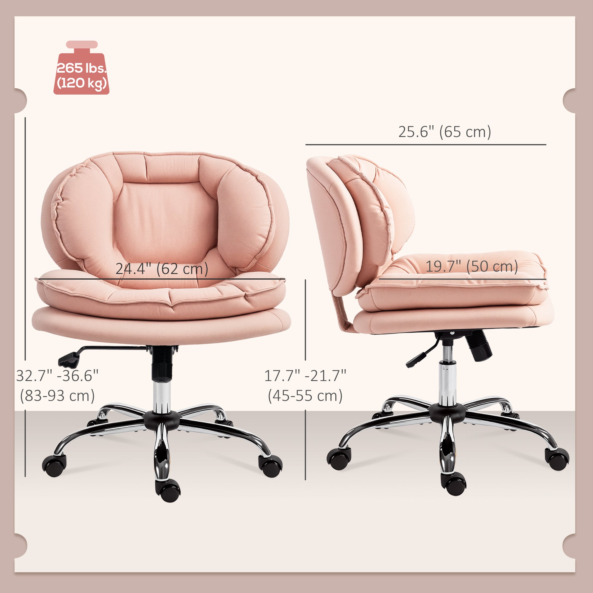 Criss Cross Office Chair - Swivel Wide Armless Pink Leathaire-Office Products > Office Furniture > Office Chairs > Task Chairs-DECOROLALA