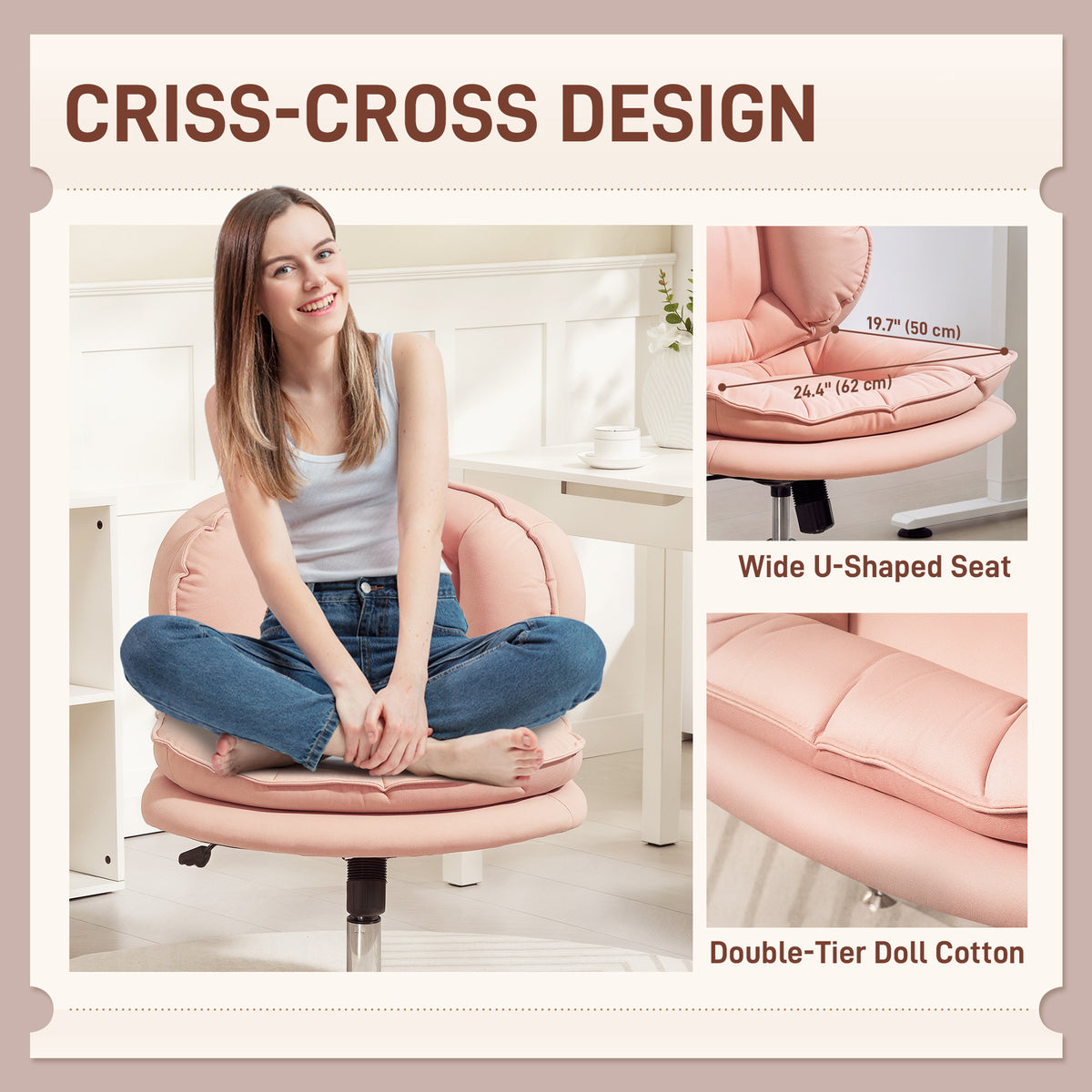 Criss Cross Office Chair - Swivel Wide Armless Pink Leathaire-Office Products > Office Furniture > Office Chairs > Task Chairs-DECOROLALA