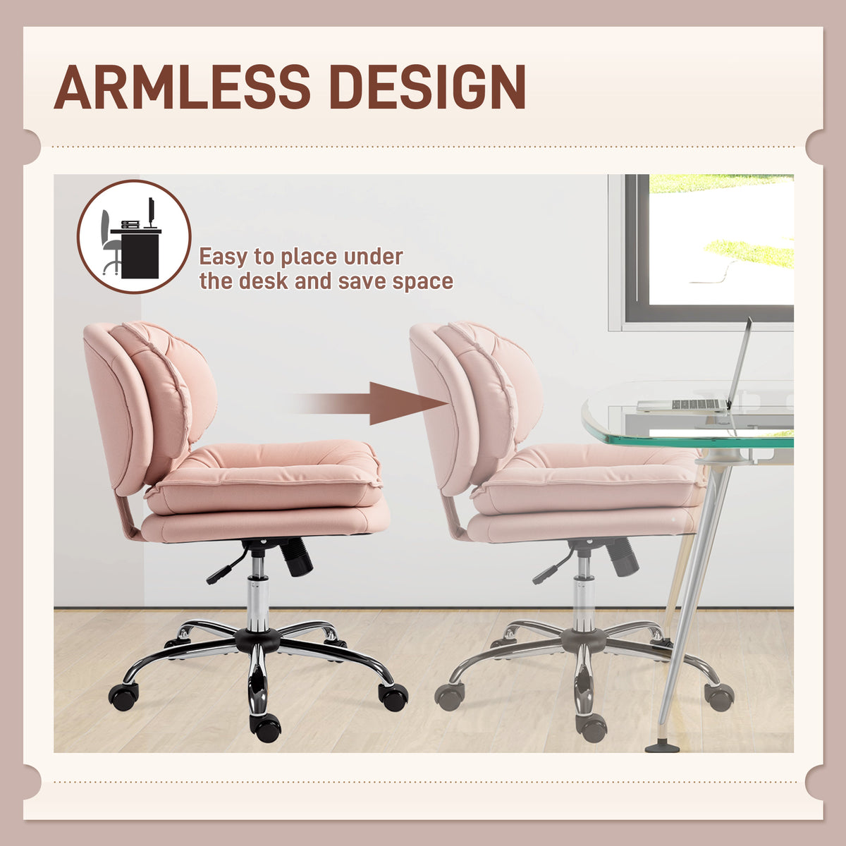Criss Cross Office Chair - Swivel Wide Armless Pink Leathaire-Office Products > Office Furniture > Office Chairs > Task Chairs-DECOROLALA