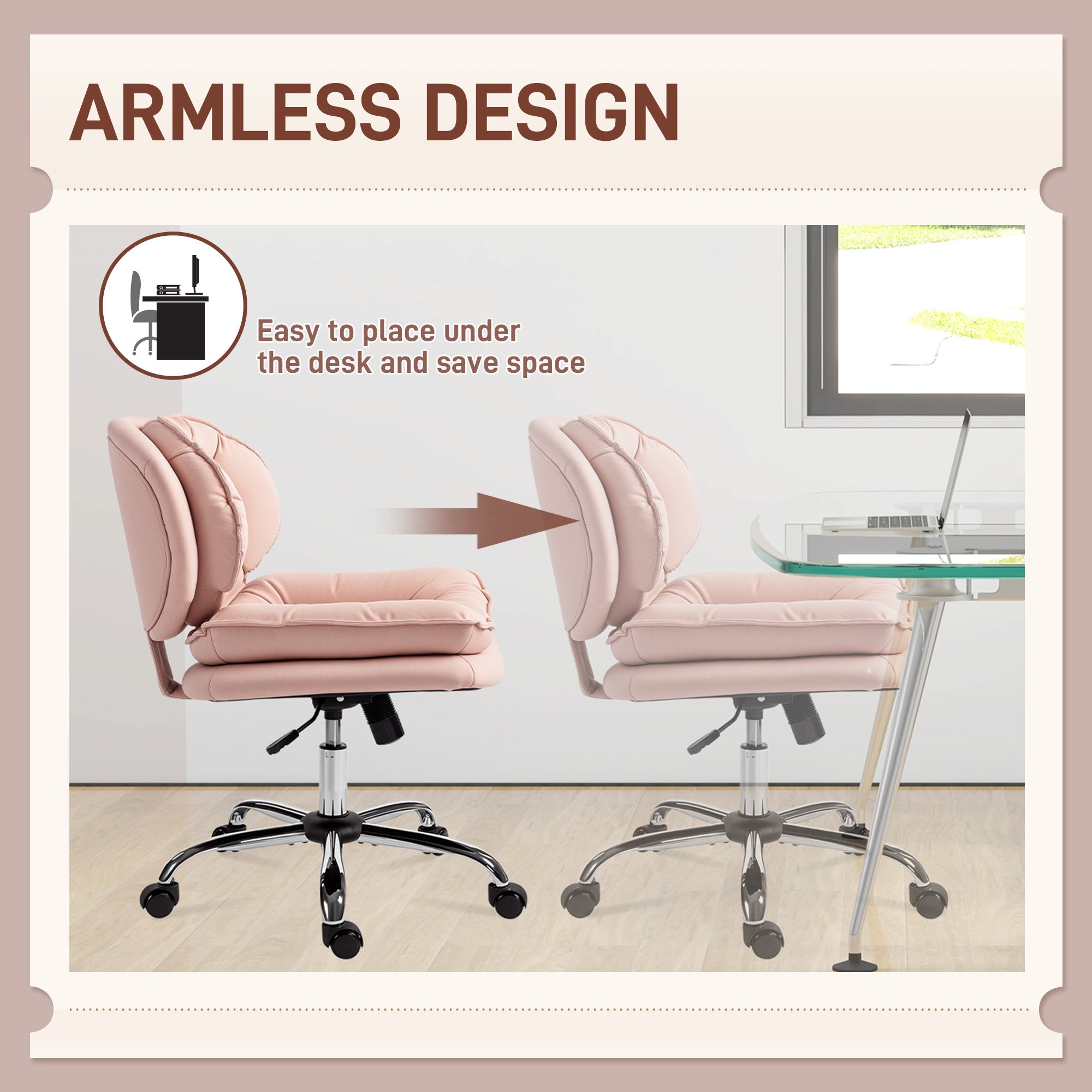 Criss Cross Office Chair - Swivel Wide Armless Pink Leathaire-Office Products > Office Furniture > Office Chairs > Task Chairs-DECOROLALA
