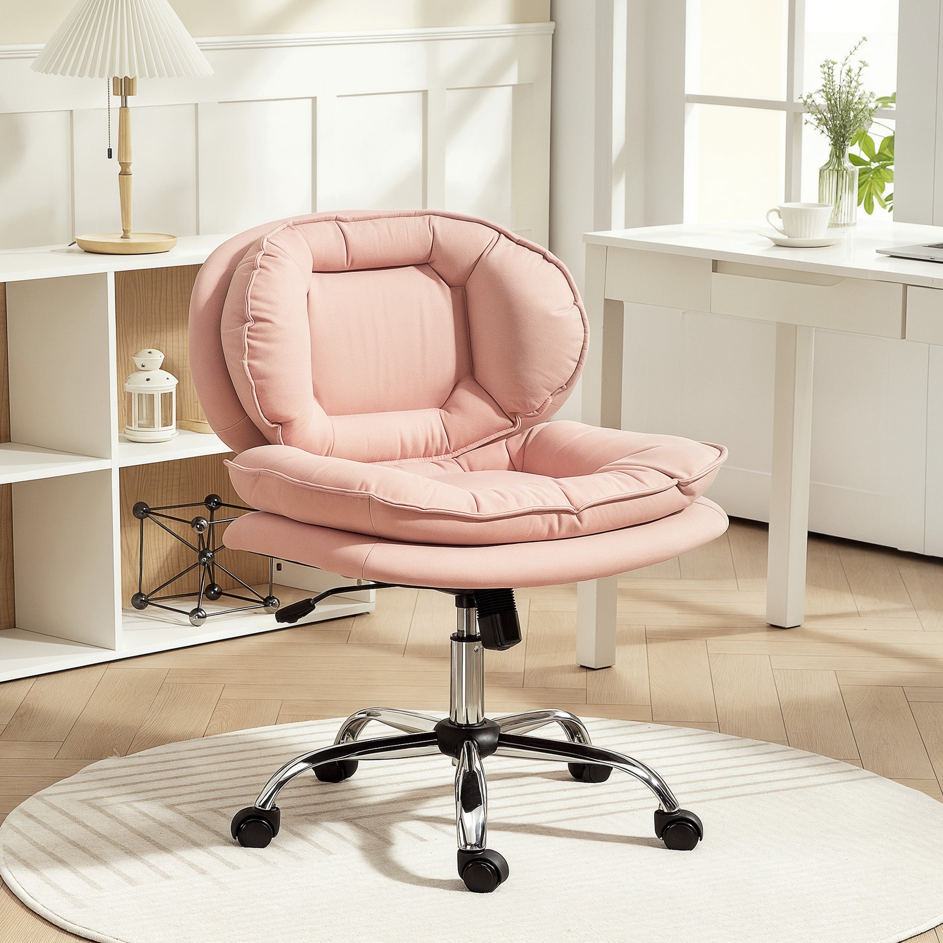 Criss Cross Office Chair - Swivel Wide Armless Pink Leathaire-Office Products > Office Furniture > Office Chairs > Task Chairs-DECOROLALA