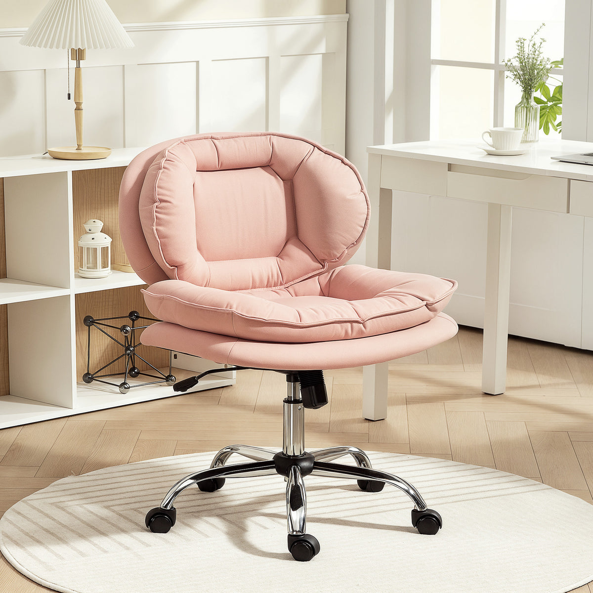 Criss Cross Office Chair - Swivel Wide Armless Pink Leathaire-Office Products > Office Furniture > Office Chairs > Task Chairs-DECOROLALA