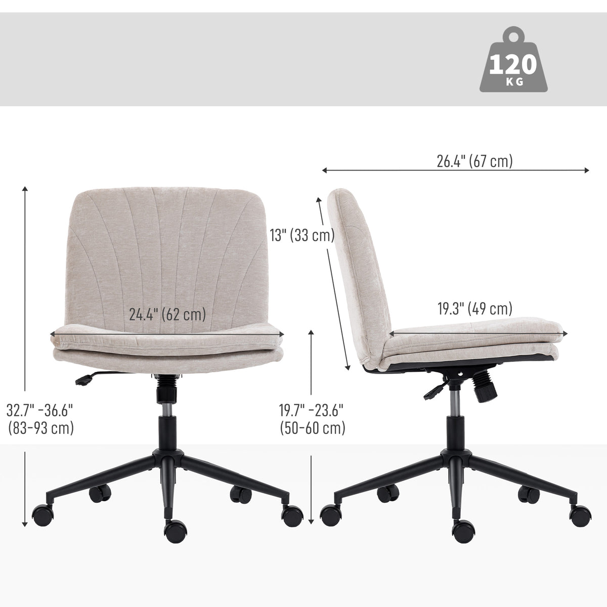 Criss Cross Office Chair - Wide Armless Swivel Beige-Office Products > Office Furniture > Office Chairs > Task Chairs-DECOROLALA