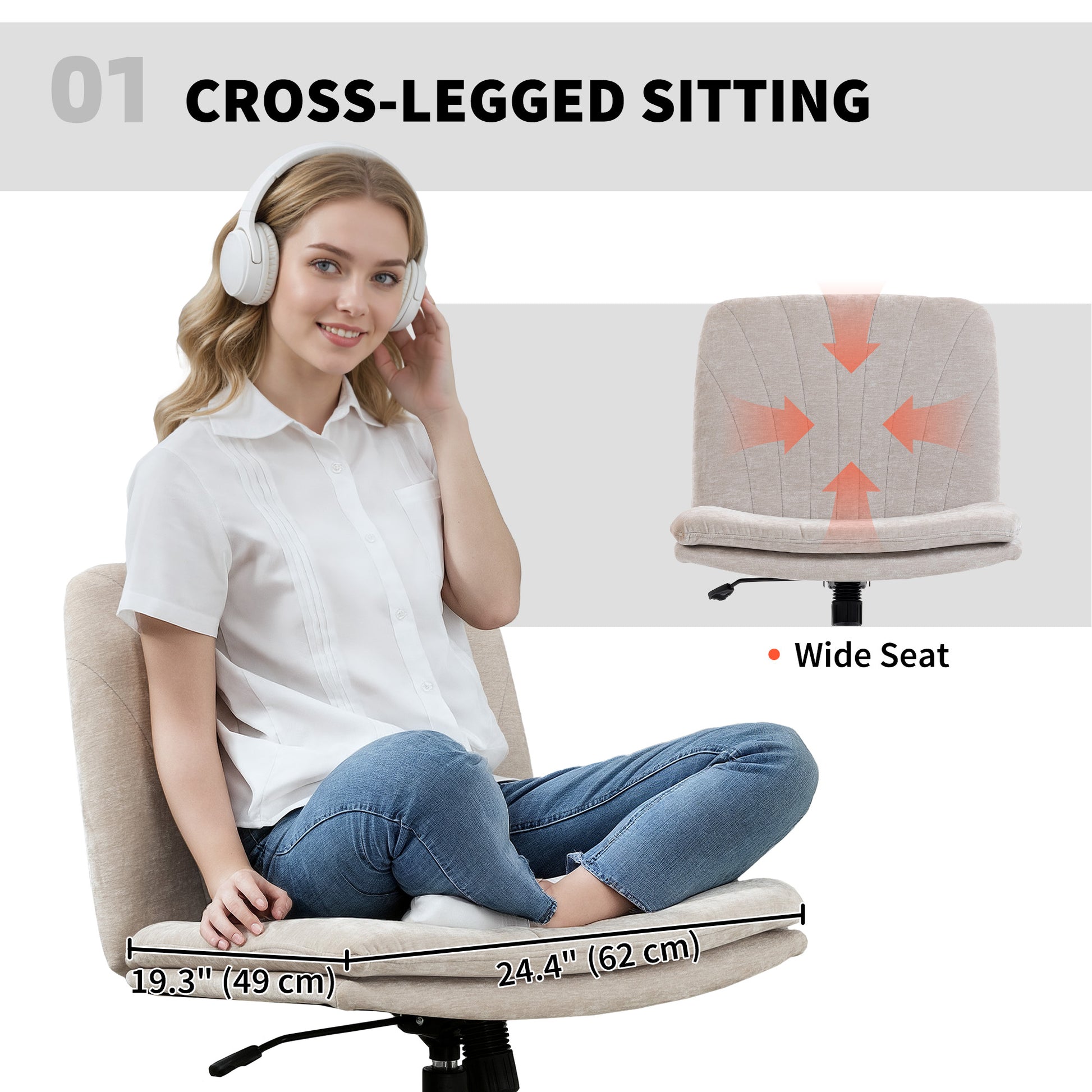 Criss Cross Office Chair - Wide Armless Swivel Beige-Office Products > Office Furniture > Office Chairs > Task Chairs-DECOROLALA