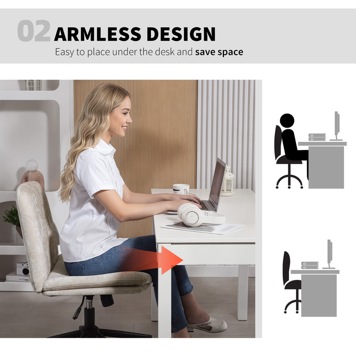 Criss Cross Office Chair - Wide Armless Swivel Beige-Office Products > Office Furniture > Office Chairs > Task Chairs-DECOROLALA