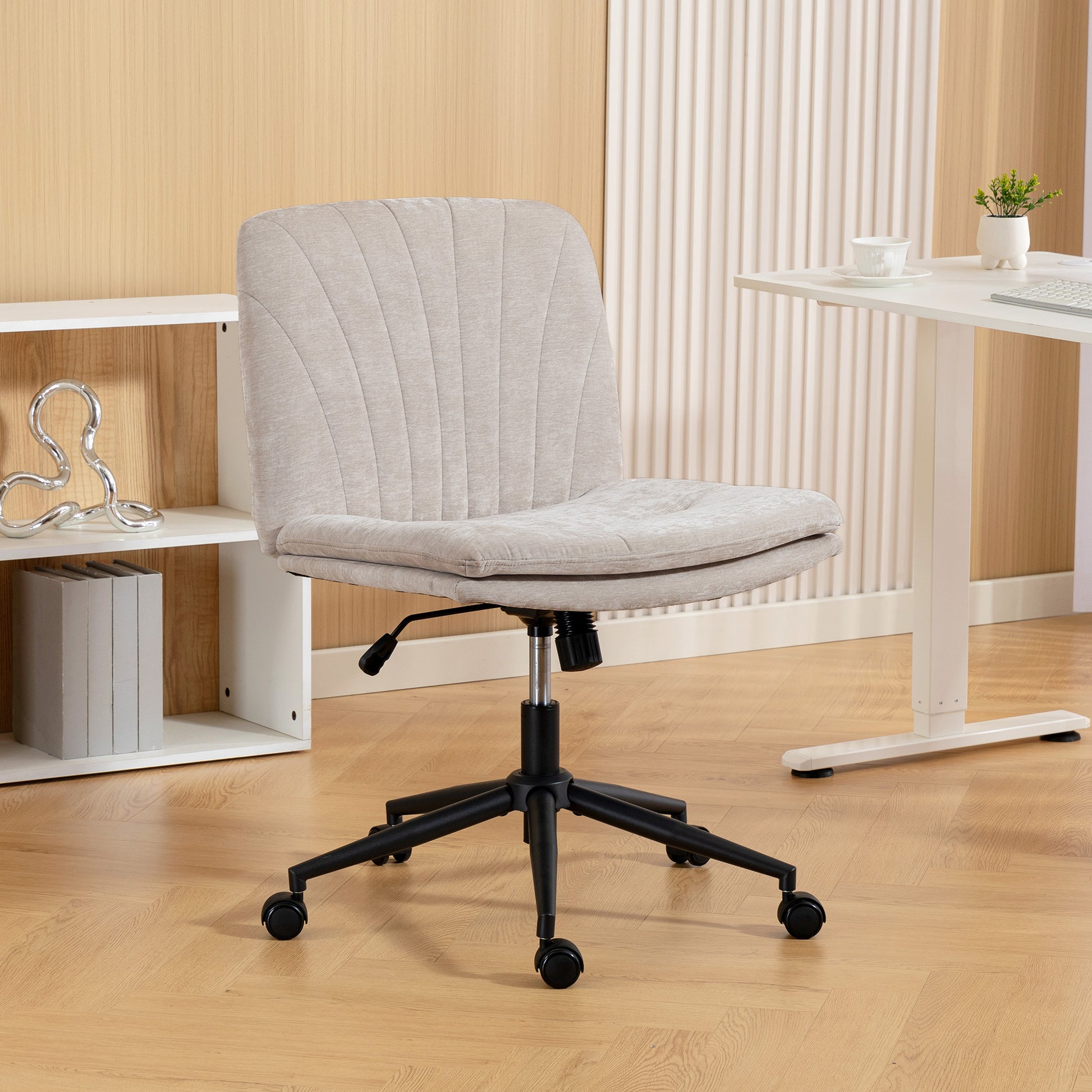 Criss Cross Office Chair - Wide Armless Swivel Beige-Office Products > Office Furniture > Office Chairs > Task Chairs-DECOROLALA