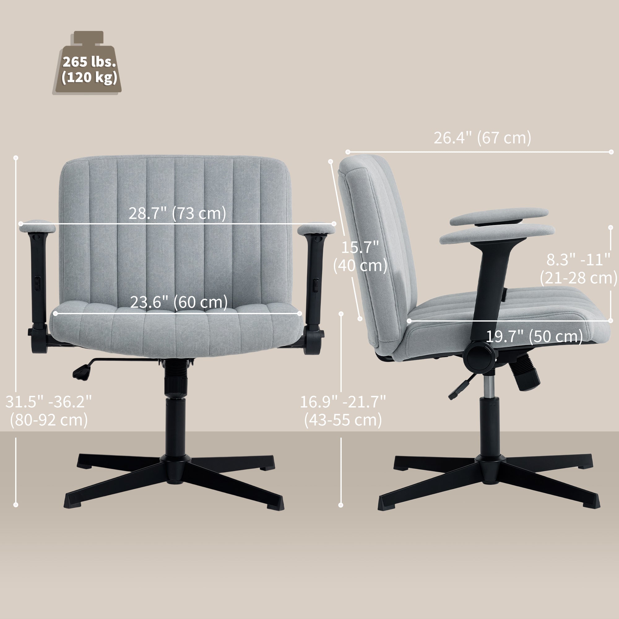 Criss Cross Office Chair - Wide Velvet Grey Armless Swivel-Office Products > Office Furniture > Office Chairs > Task Chairs-DECOROLALA