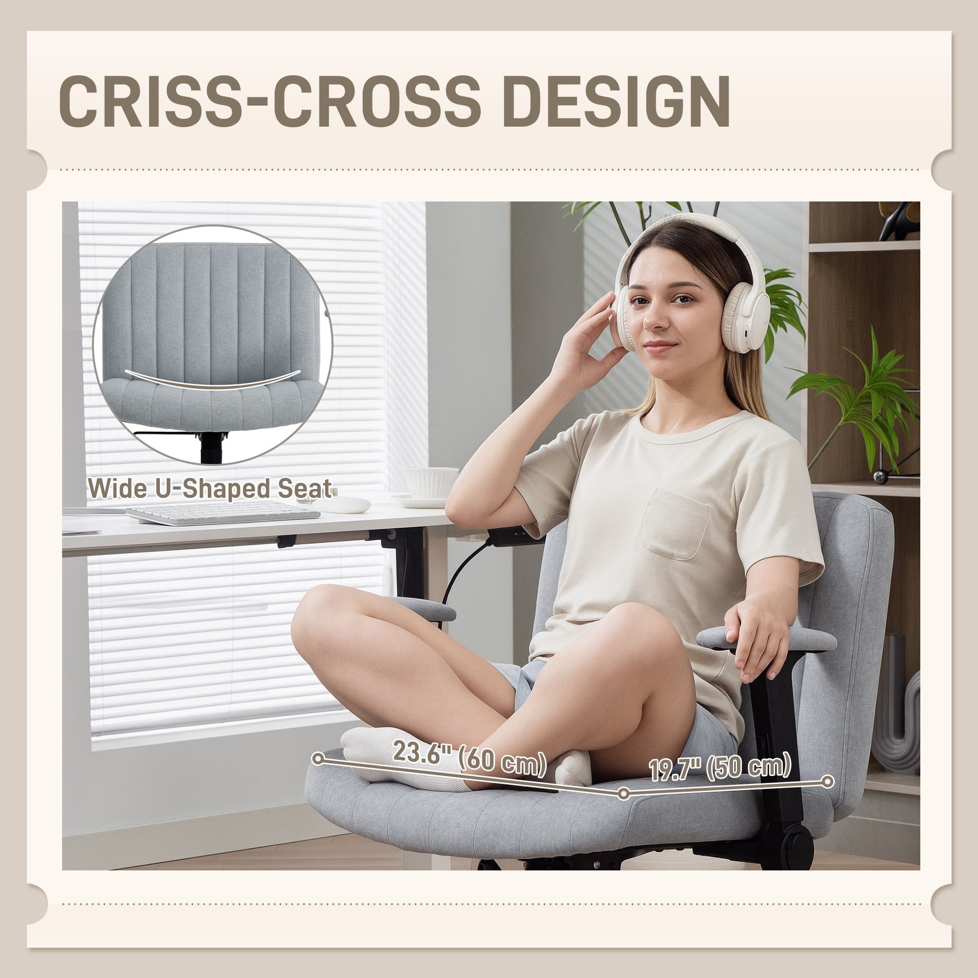 Criss Cross Office Chair - Wide Velvet Grey Armless Swivel-Office Products > Office Furniture > Office Chairs > Task Chairs-DECOROLALA