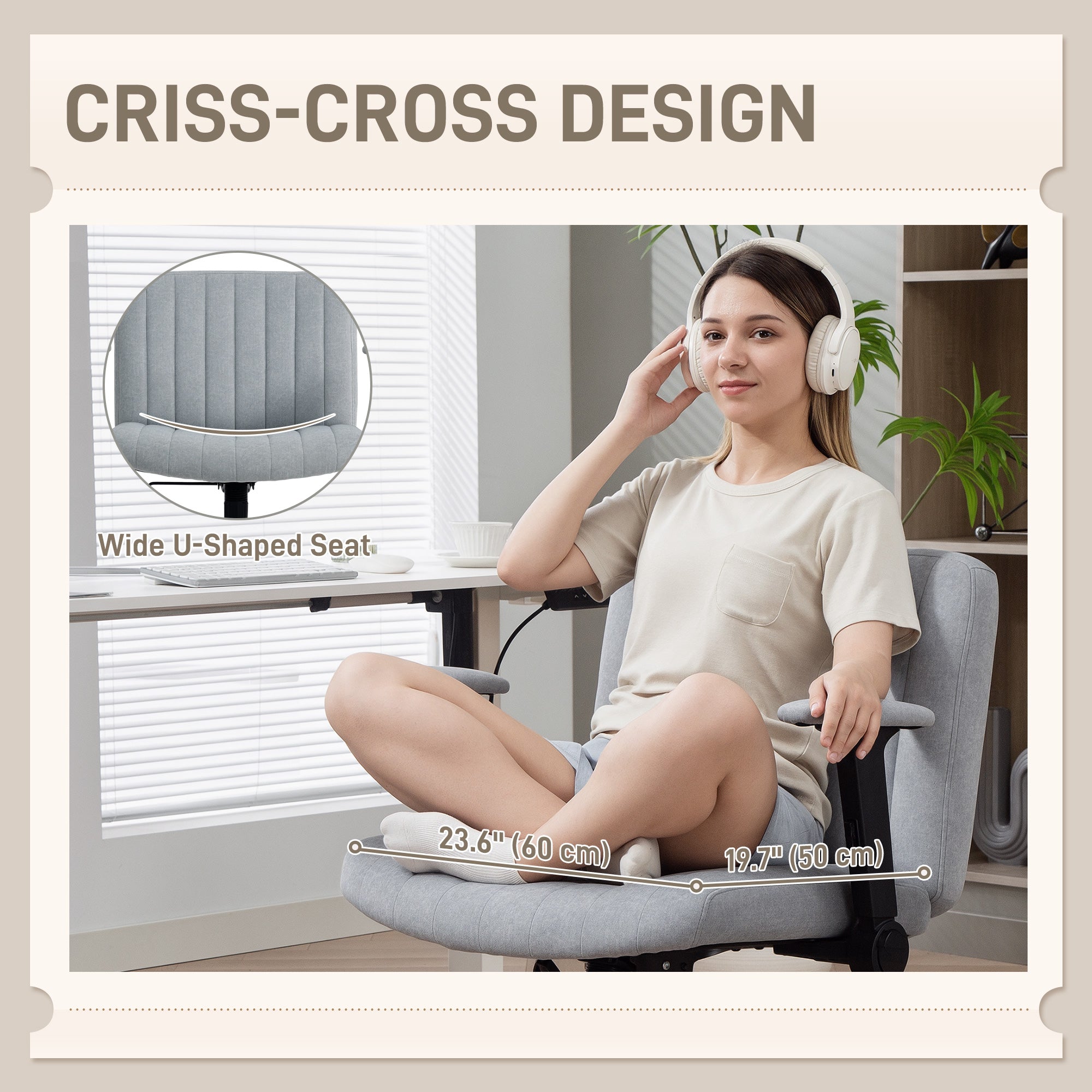 Criss Cross Office Chair - Wide Velvet Grey Armless Swivel-Office Products > Office Furniture > Office Chairs > Task Chairs-DECOROLALA