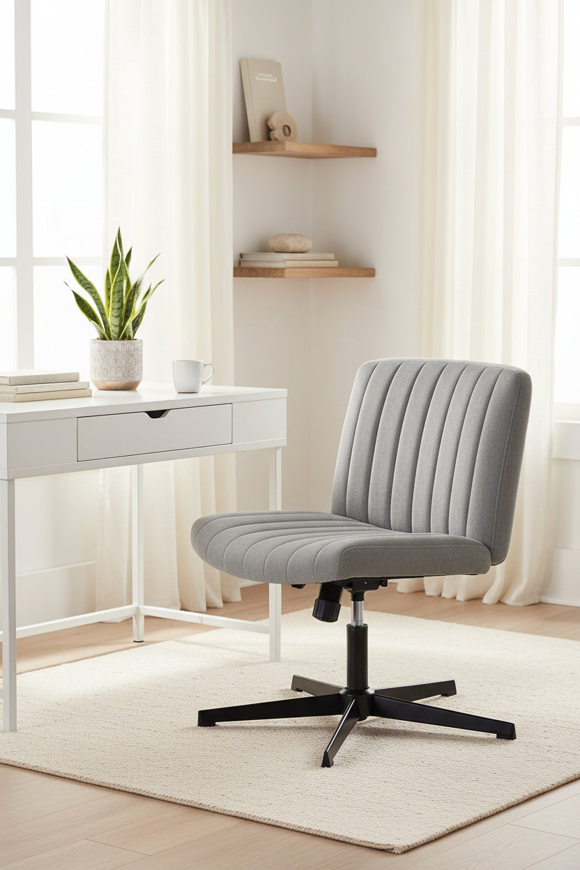 Criss Cross Office Chair - Wide Velvet Grey Armless Swivel-Office Products > Office Furniture > Office Chairs > Task Chairs-DECOROLALA