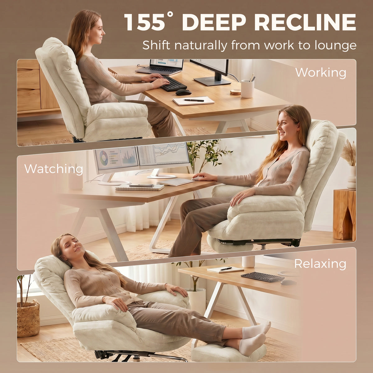 Criss Cross Office Chair with Footrest - Beige Reclining-Office Products > Office Furniture > Office Chairs > Task Chairs-DECOROLALA