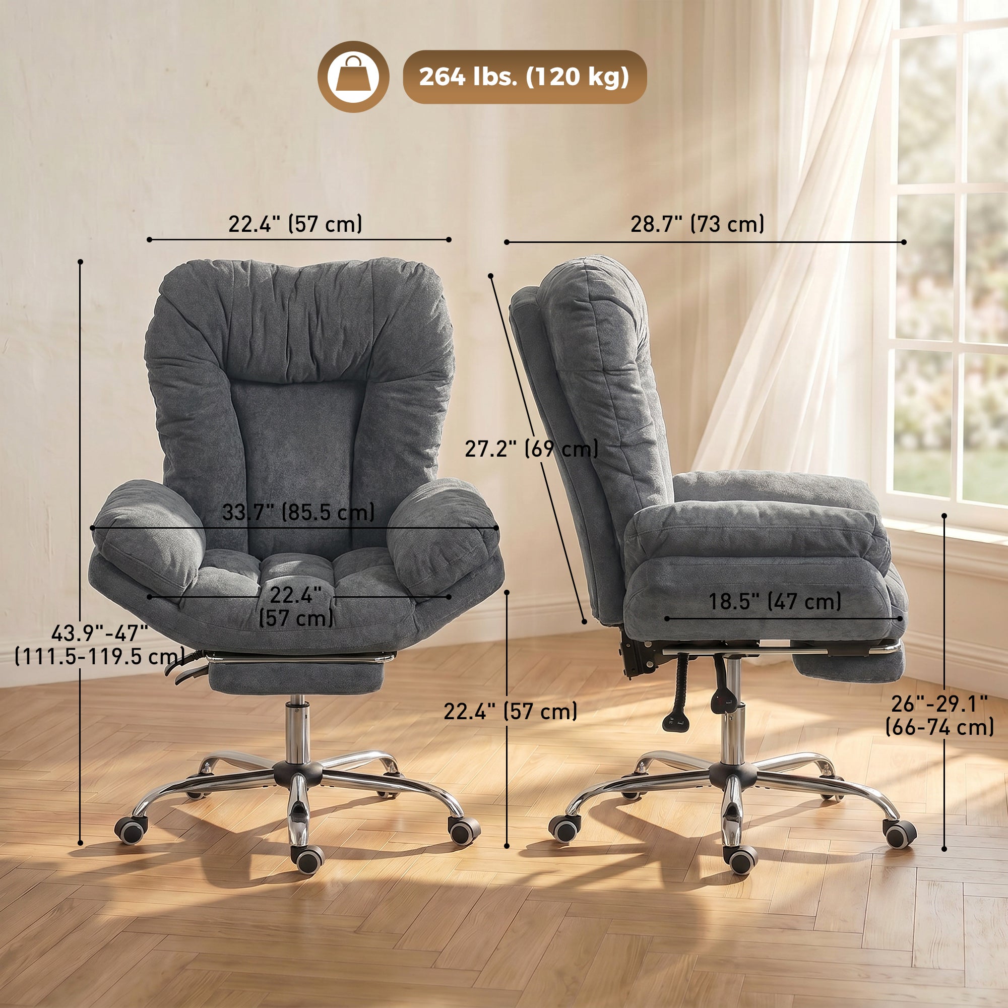 Criss Cross Office Chair with Footrest - Dark Grey-Office Products > Office Furniture > Office Chairs > Task Chairs-DECOROLALA
