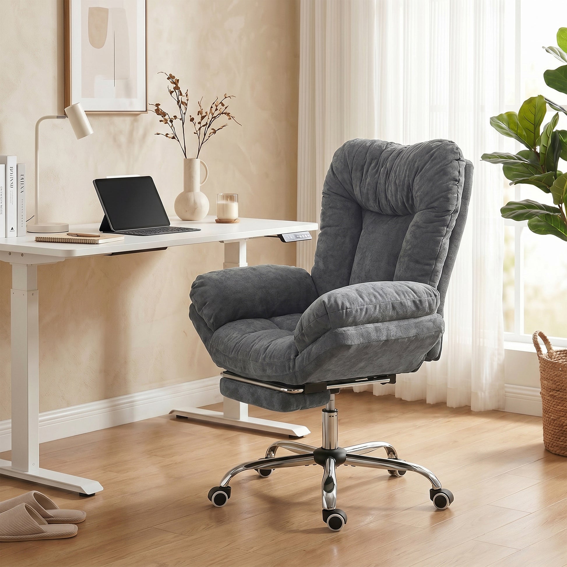 Criss Cross Office Chair with Footrest - Dark Grey-Office Products > Office Furniture > Office Chairs > Task Chairs-DECOROLALA