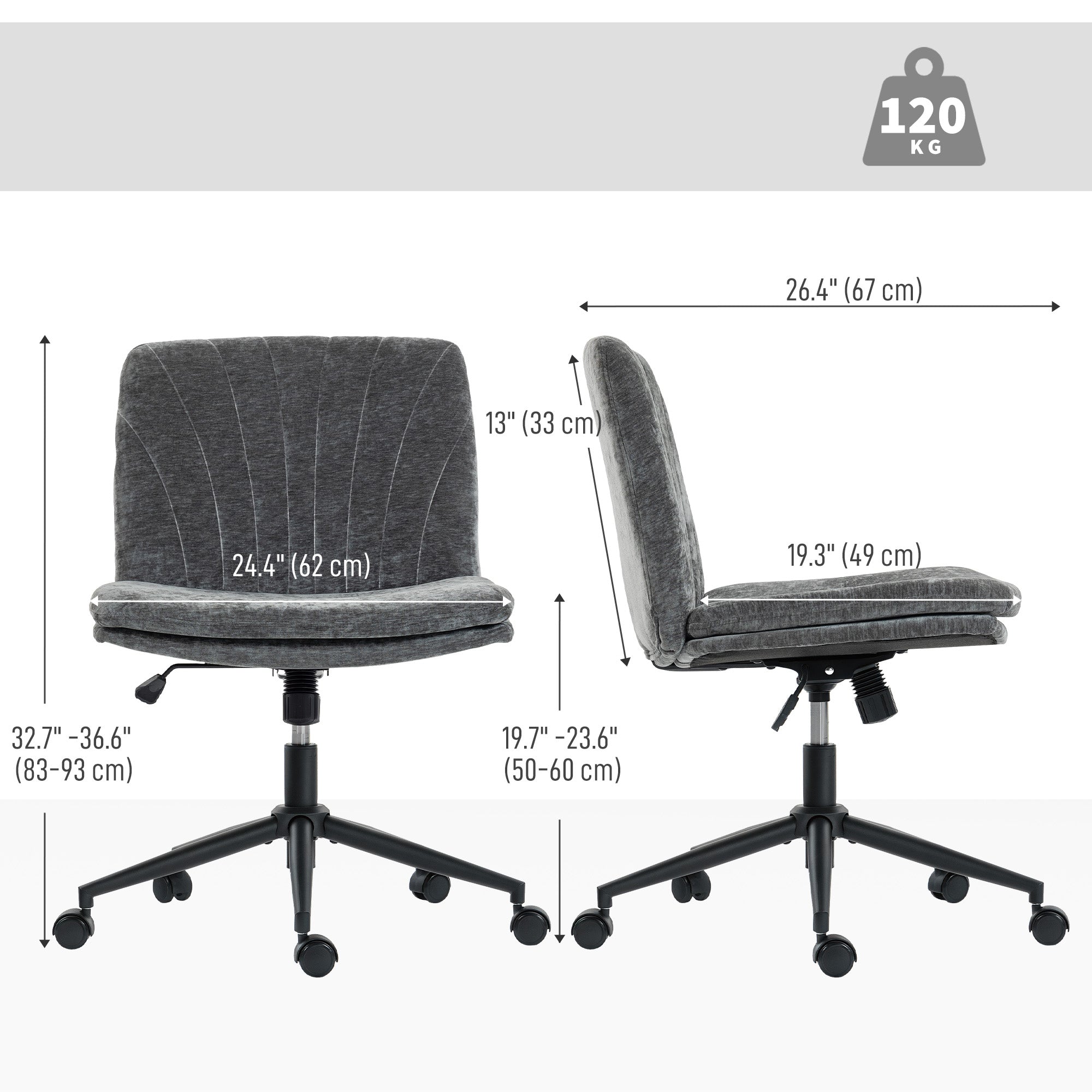 Criss Cross Office Chair with Wheels - Grey Chenille-Office Products > Office Furniture > Office Chairs > Task Chairs-DECOROLALA