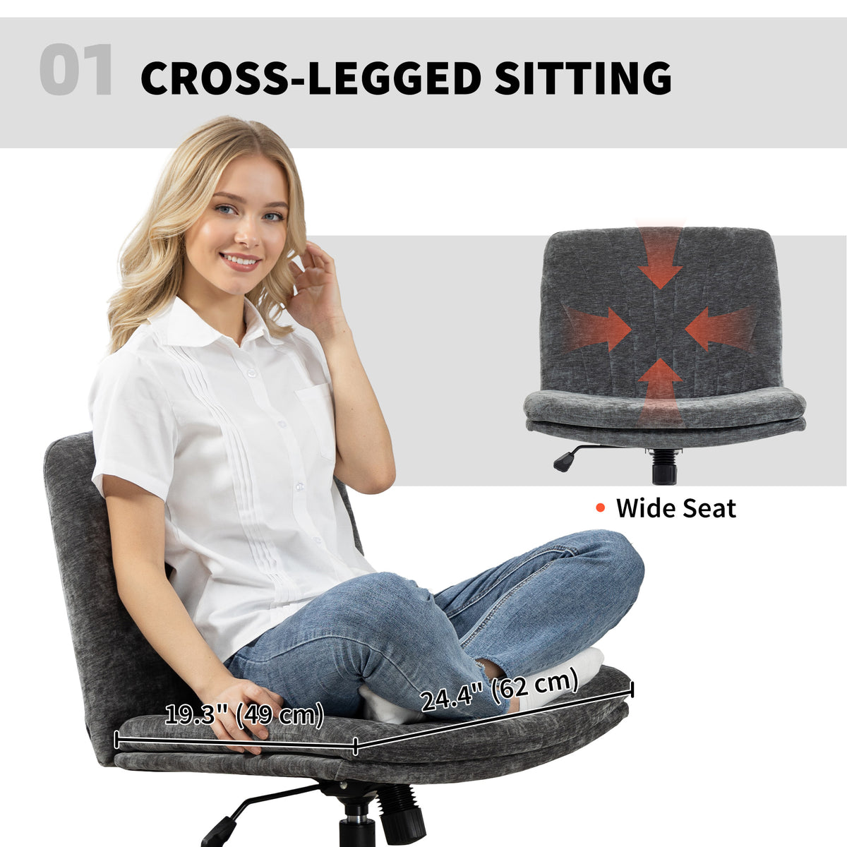 Criss Cross Office Chair with Wheels - Grey Chenille-Office Products > Office Furniture > Office Chairs > Task Chairs-DECOROLALA