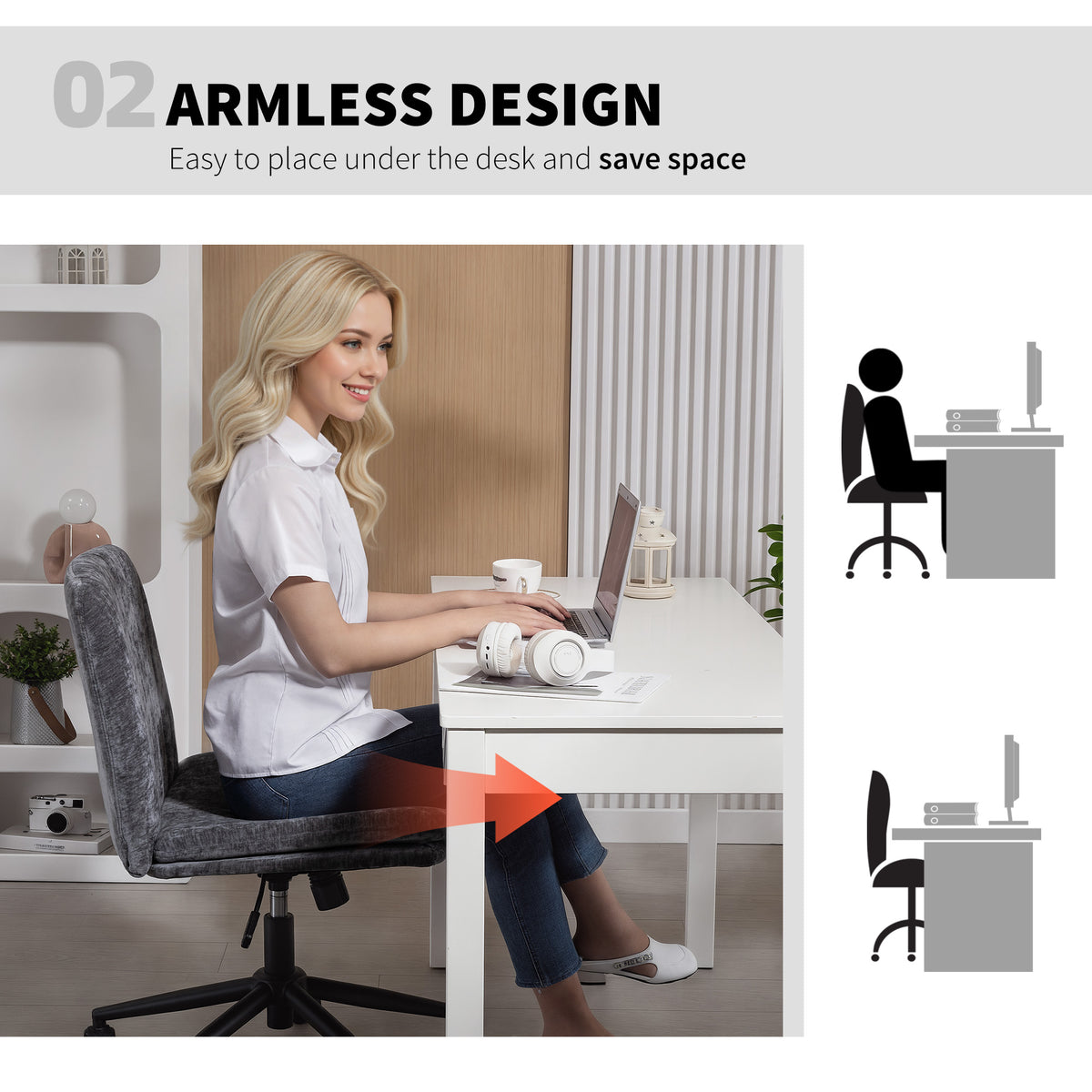 Criss Cross Office Chair with Wheels - Grey Chenille-Office Products > Office Furniture > Office Chairs > Task Chairs-DECOROLALA