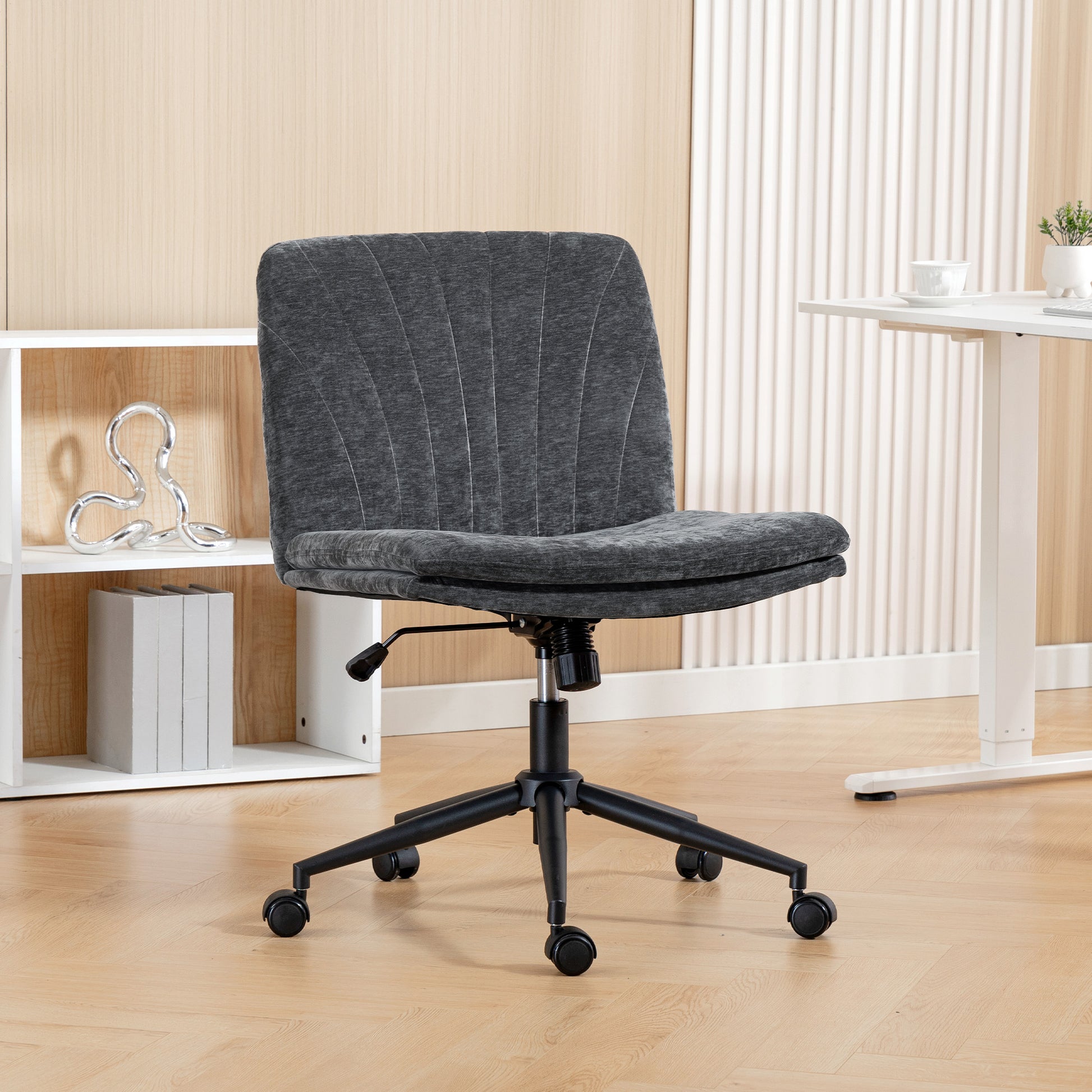 Criss Cross Office Chair with Wheels - Grey Chenille-Office Products > Office Furniture > Office Chairs > Task Chairs-DECOROLALA